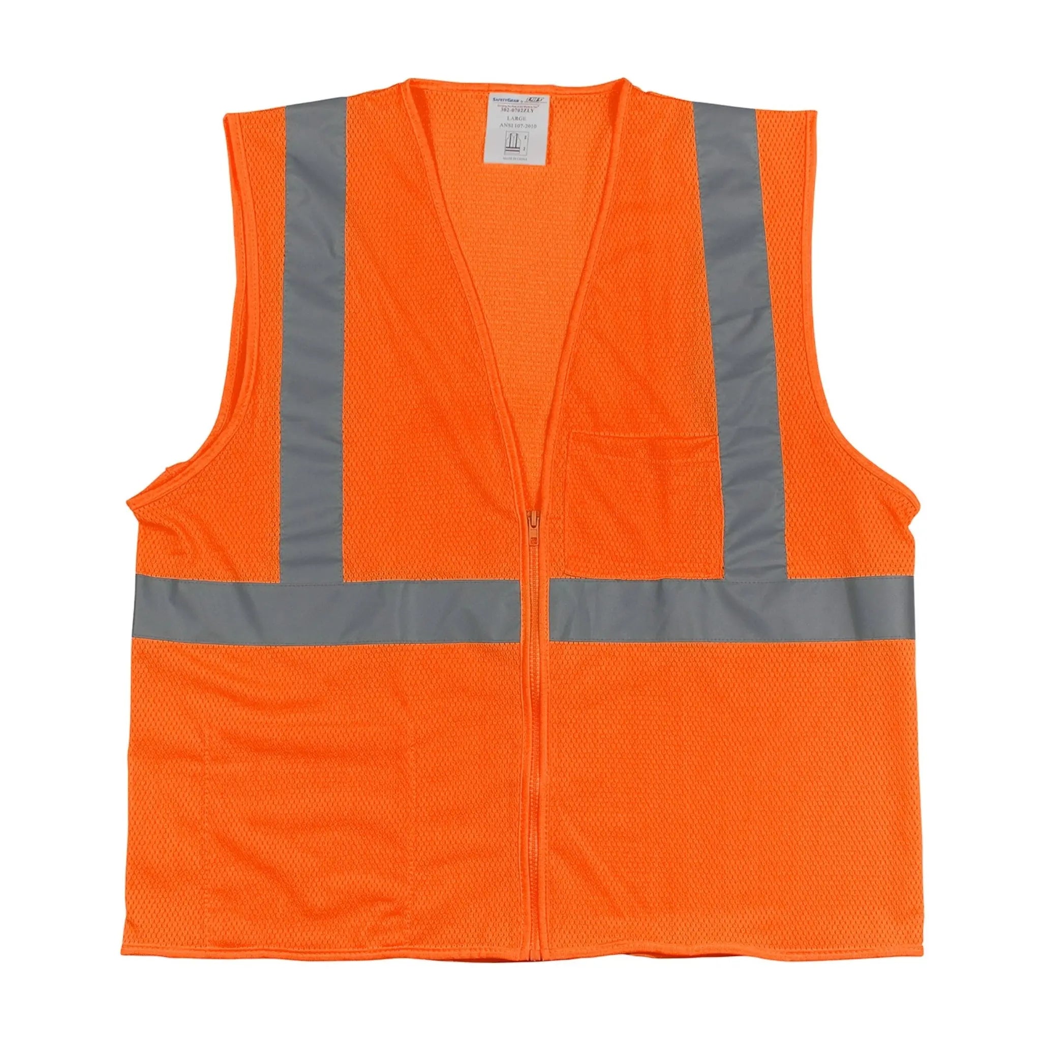 PIP 302-0702Z ANSI Type R Class 2 Two Pocket Zipper Mesh Vest_Flat_Orange