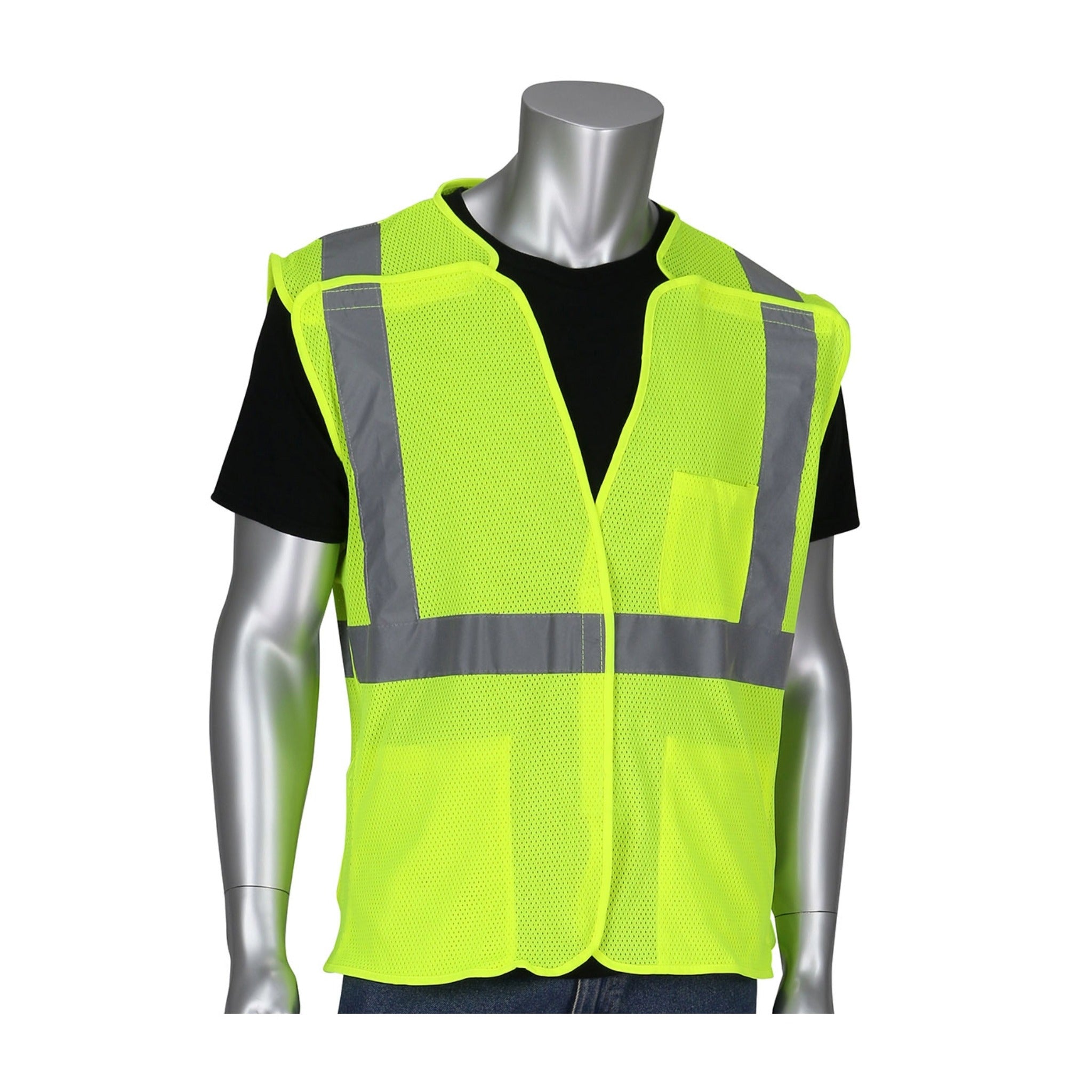 PIP 302-5PMV ANSI Type R Class 2 Three Pocket Mesh Breakaway Vest_Yellow_Main