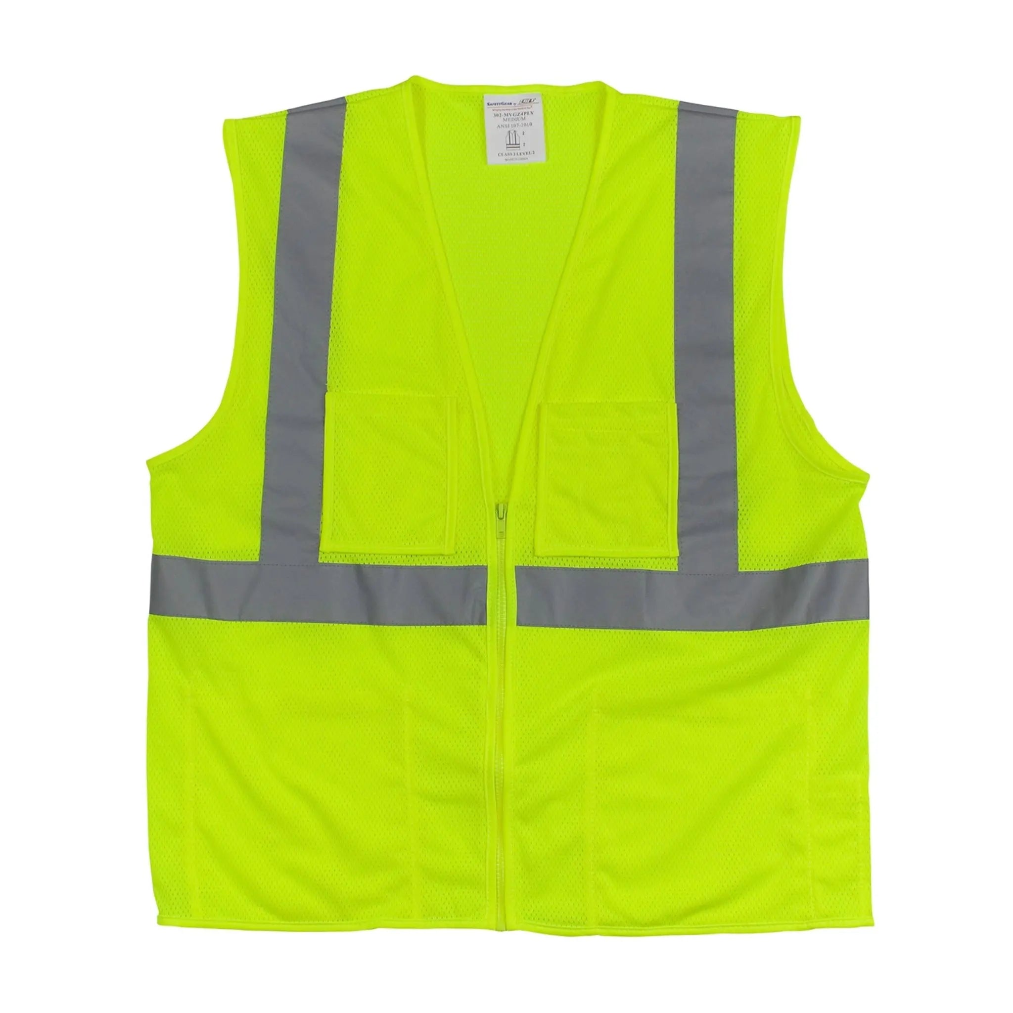 PIP 302-MVGZ4P ANSI Type R Class 2 Four Pocket Value Mesh Vest_Yellow_Flat