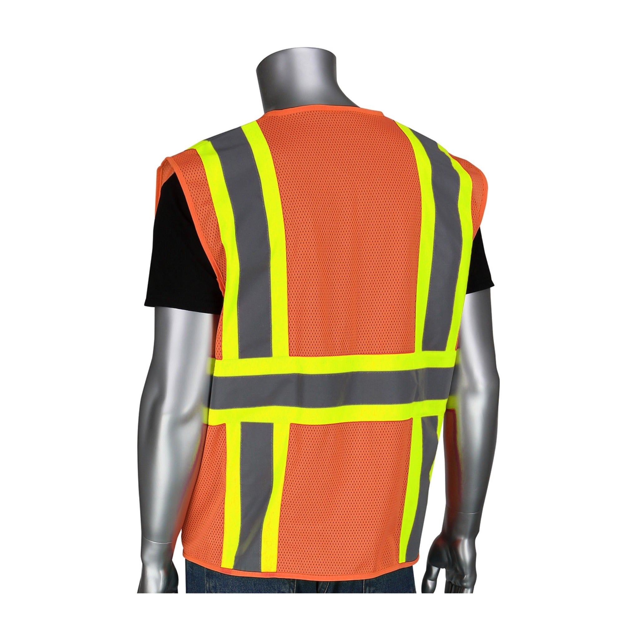 PIP 302-MVZT ANSI Type R Class 2 Two-Tone Six Pocket Mesh Vest_Orange_Back