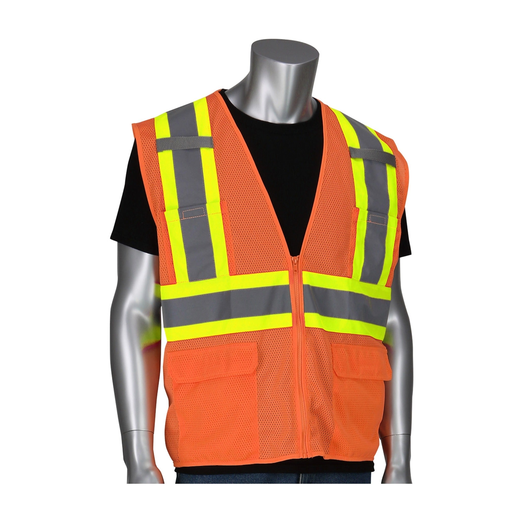 PIP 302-MVZT ANSI Type R Class 2 Two-Tone Six Pocket Mesh Vest_Orange_Main
