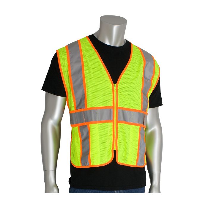 PIP Polyester ANSI Type R Class 2 Expandable Two Tone Mesh Safety Vest Zipper closure One Size 50 / Box