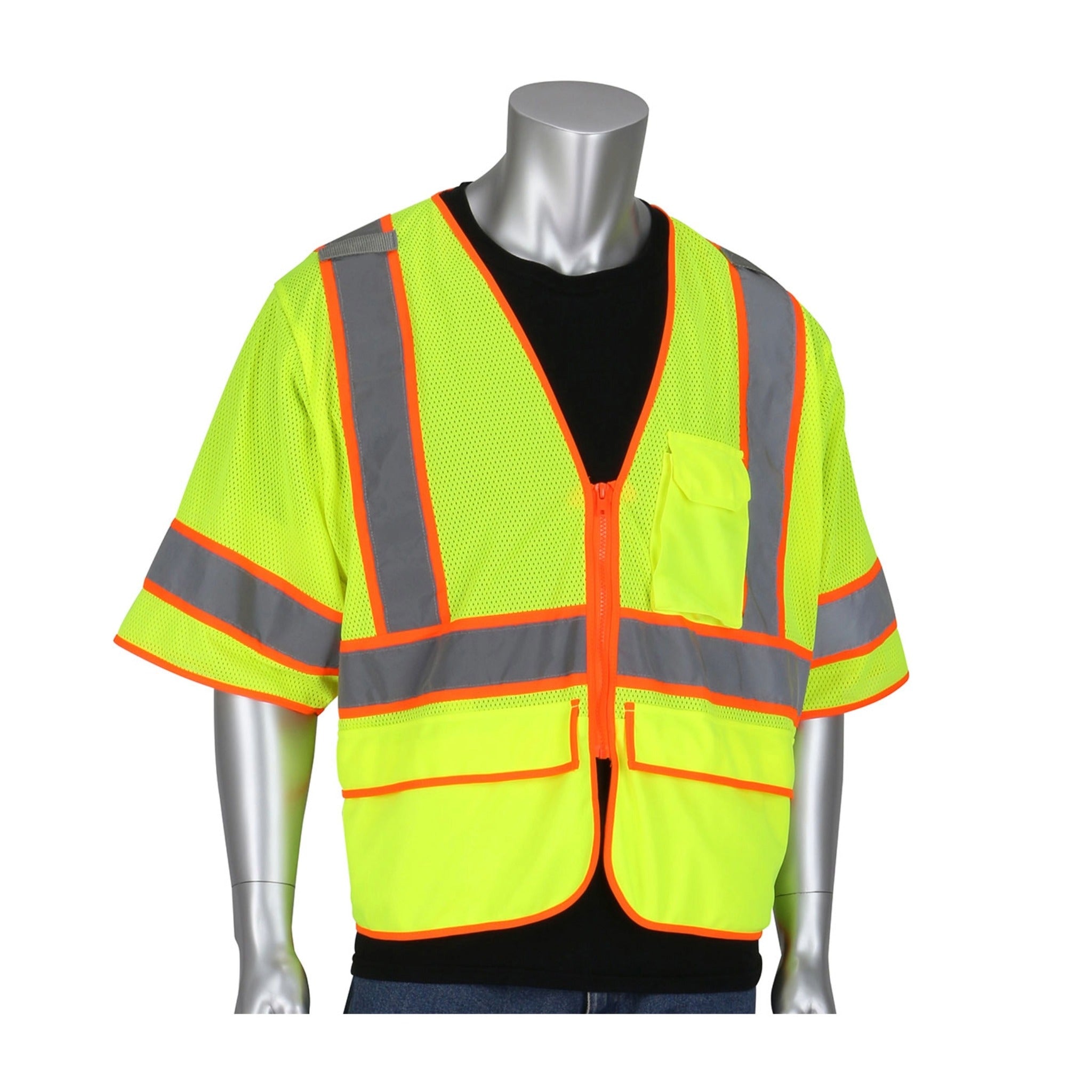 PIP 305-SVZSE-LY ANSI Type R Class 3 Self Extinguishing Two-Tone Mesh Surveyors Vest_Main_Image