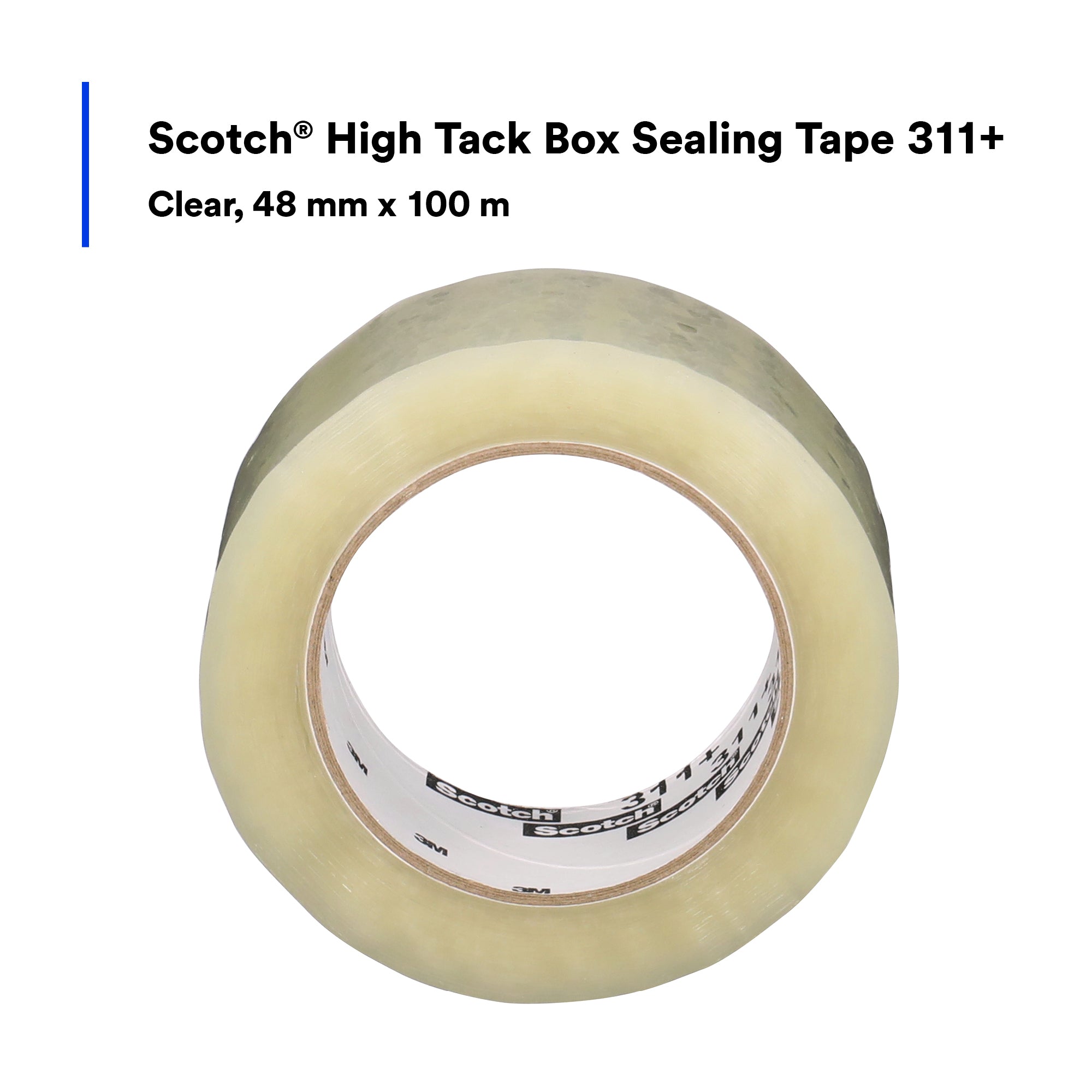 Scotch High Tack Box Sealing Tape 311+, Clear, 48 mm x 100 m, 1 Roll