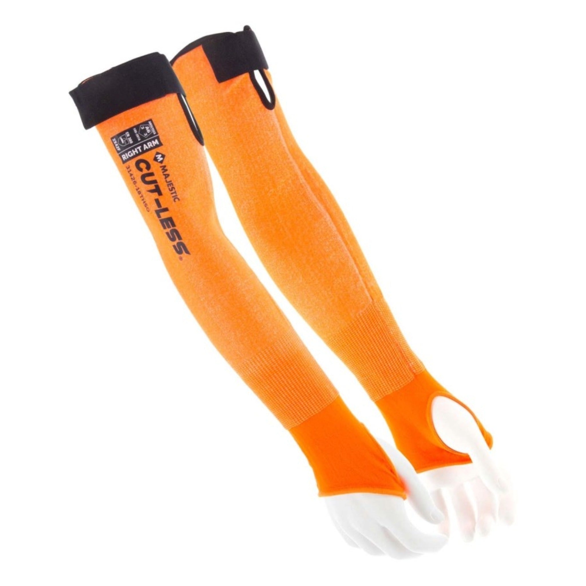 MAJESTIC GLOVE 31426-18THSO Cut-less Korplex Cut Resistant Sleeve with Hook & Loop Closure, ANSI A6, Hiviz Orange, 18 Inches, 1 Pair
