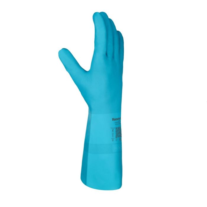 Honeywell Flextril 101 32-3015E/8M Flocked Nitrile Chemical Gloves, Angel Blue, Medium, Pack of 12 Pairs