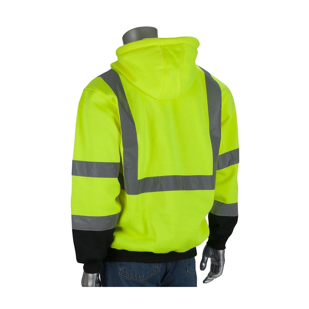 PIP 323-1350B-LY ANSI Type R Class 3 Hooded Pullover Sweatshirt with Black Bottom, Hi Vis Yellow, 1 Each