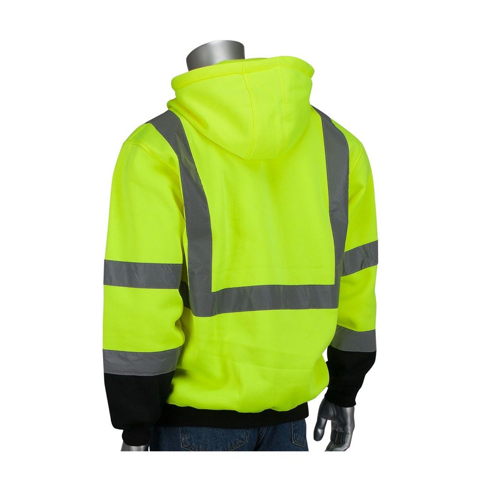 PIP 323-1370B-LY ANSI Type R Class 3 Full Zip Hooded Sweatshirt with Black Bottom, Hi Vis Yellow, 1 Each