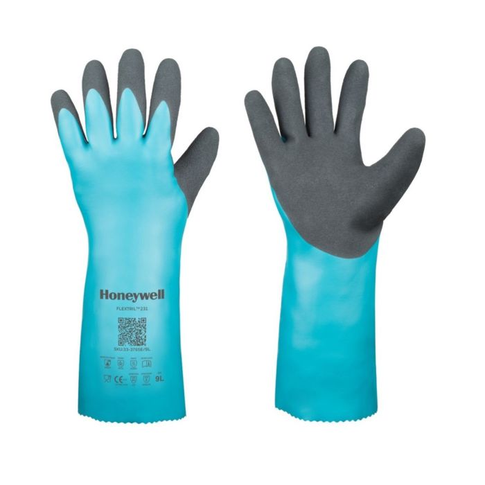 Honeywell Flextril 231 33-3765E Microfoam Nitrile Cut Resistant Chemical Gloves, Angel Blue, Box of 12 Pairs