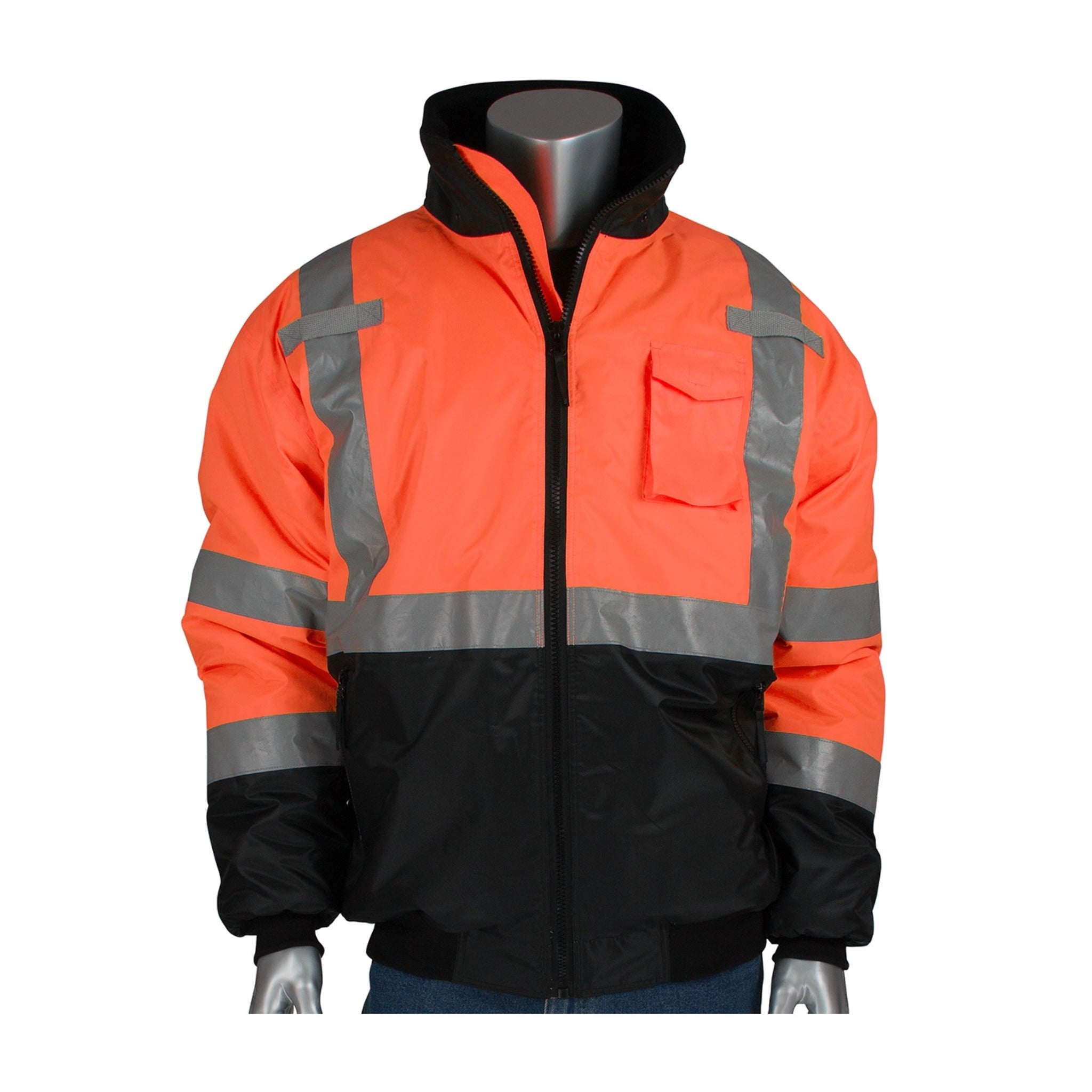 PIP 333-1740 ANSI Type R Class 3 Value Black Bottom Bomber Jacket, 1 Each_Orange_Main_Image
