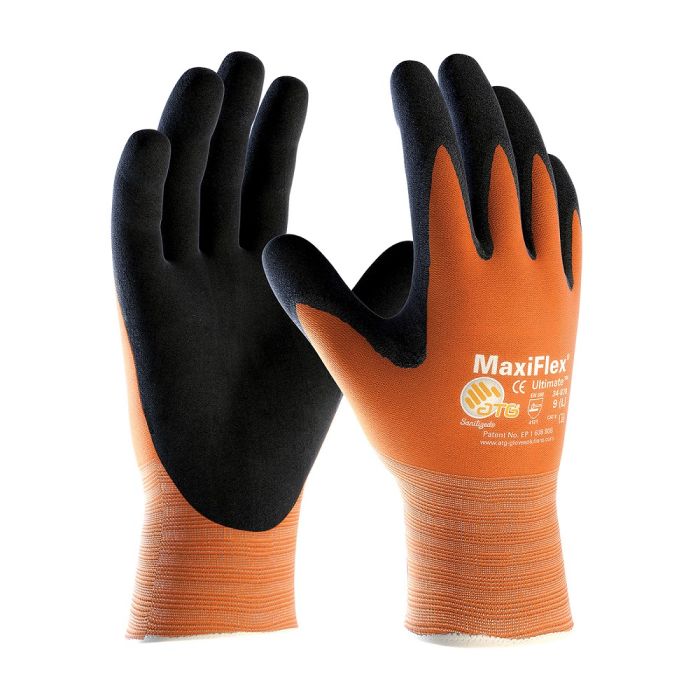 PIP ATG 34-8014 MaxiFlex Ultimate Hi-Vis Nitrile Coated MicroFoam Glove, Touchscreen Compatible, Hi Vis Orange, Box of 12