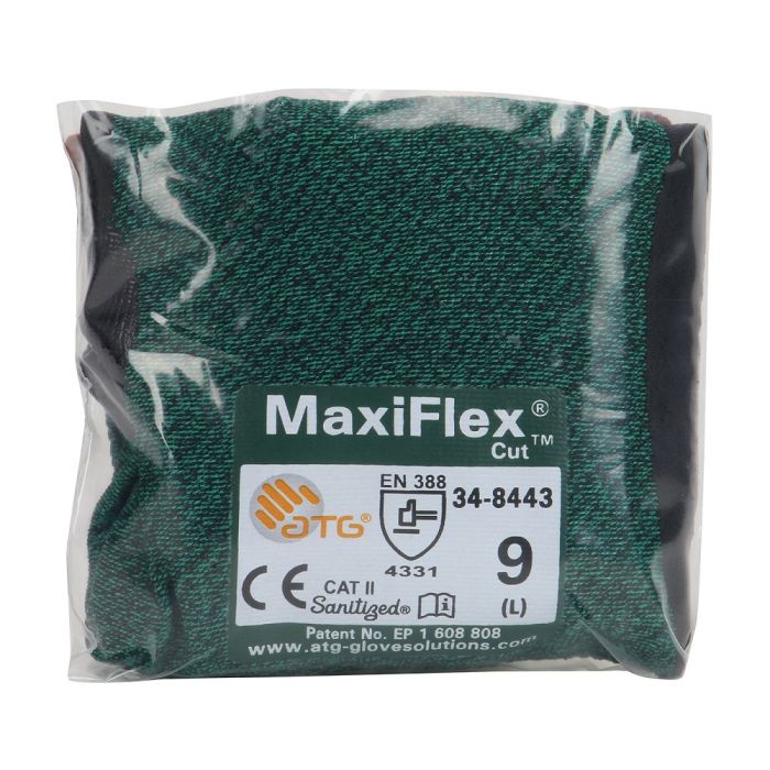 PIP ATG 34-8443V MaxiFlex Cut Touchscreen Compatible Knit Glove with Nitrile MicroFoam and Micro Dot Palm, Vend Ready, Green, Box of 12