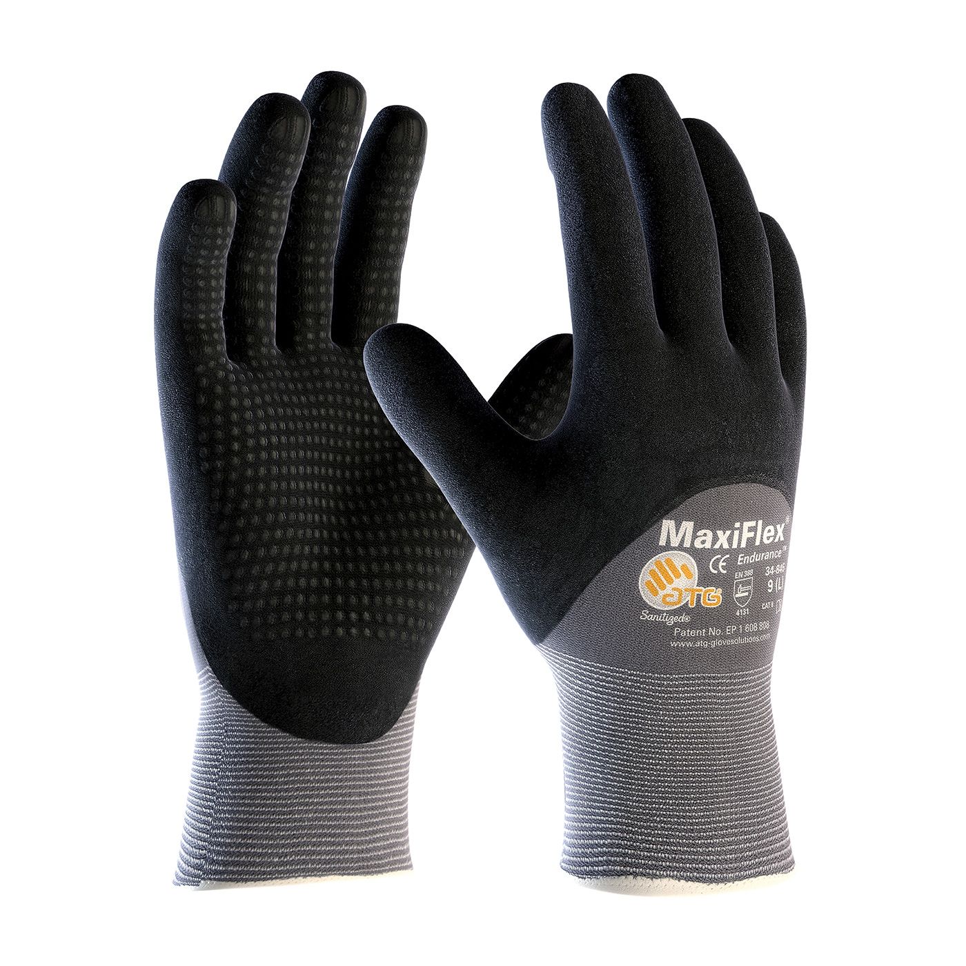 PIP ATG 34 845 MaxiFlex Endurance Gloves Dotted Palms 3/4 Coat Nitrile Micro Foam, Gray, 1 Pair
