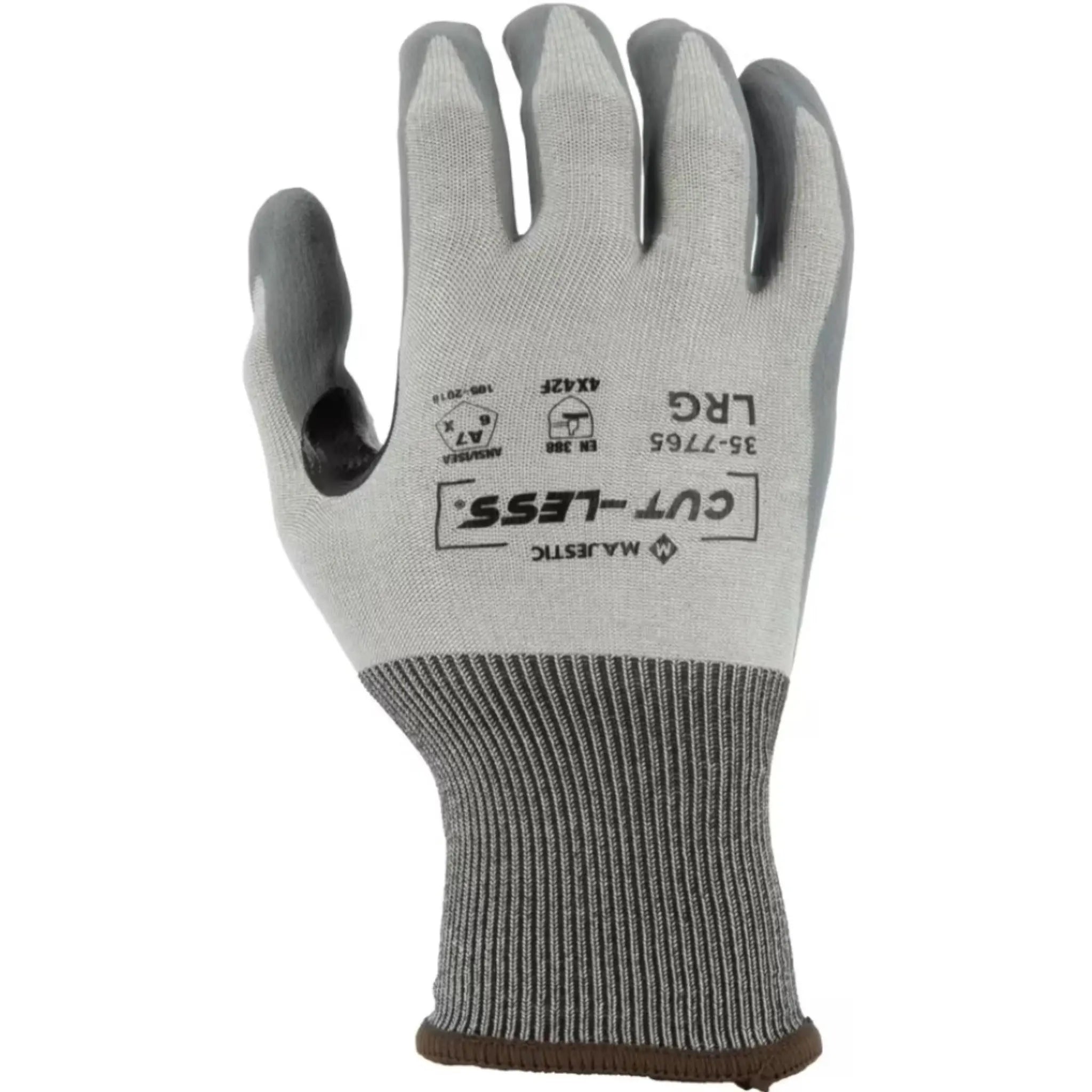 MAJESTIC GLOVE 35-7765 Cut-Less Korplex Glove with Foam Nitrile Palm, 18g, ANSI A7, Gray, 1 Dozen-Back-Image