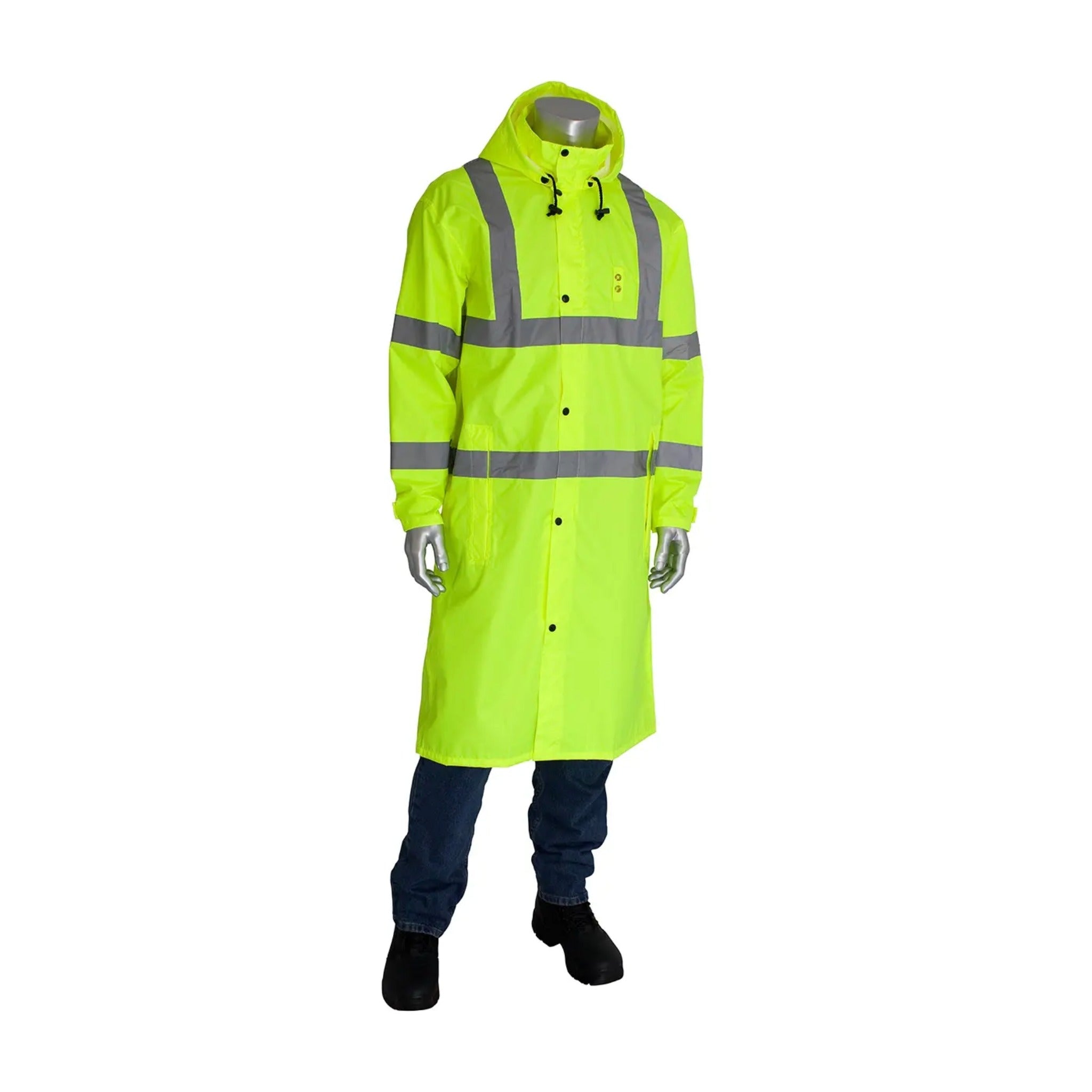 PIP Viz 353-1048 ANSI Type R Class 3 Value All Purpose 48-Inch Raincoat_Collar_Closed