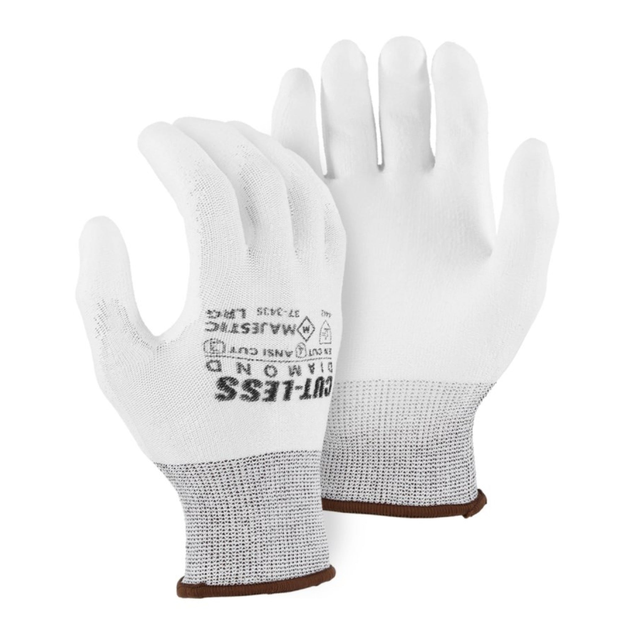MAJESTIC GLOVE 37-3435/X1 Cut-Less Dyneema Glove with Polyurethane Palm, 13g, ANSI A3, White, 1 Dozen