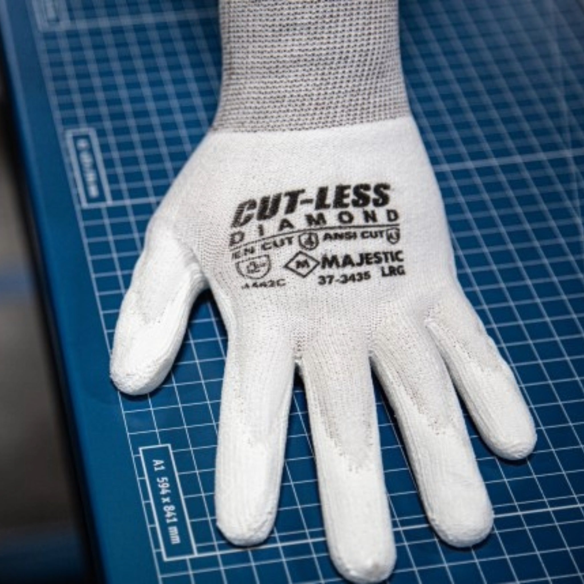 MAJESTIC GLOVE 37-3435 Cut-Less Dyneema Glove with Polyurethane Palm, 13g, ANSI A3, White, 1 Dozen