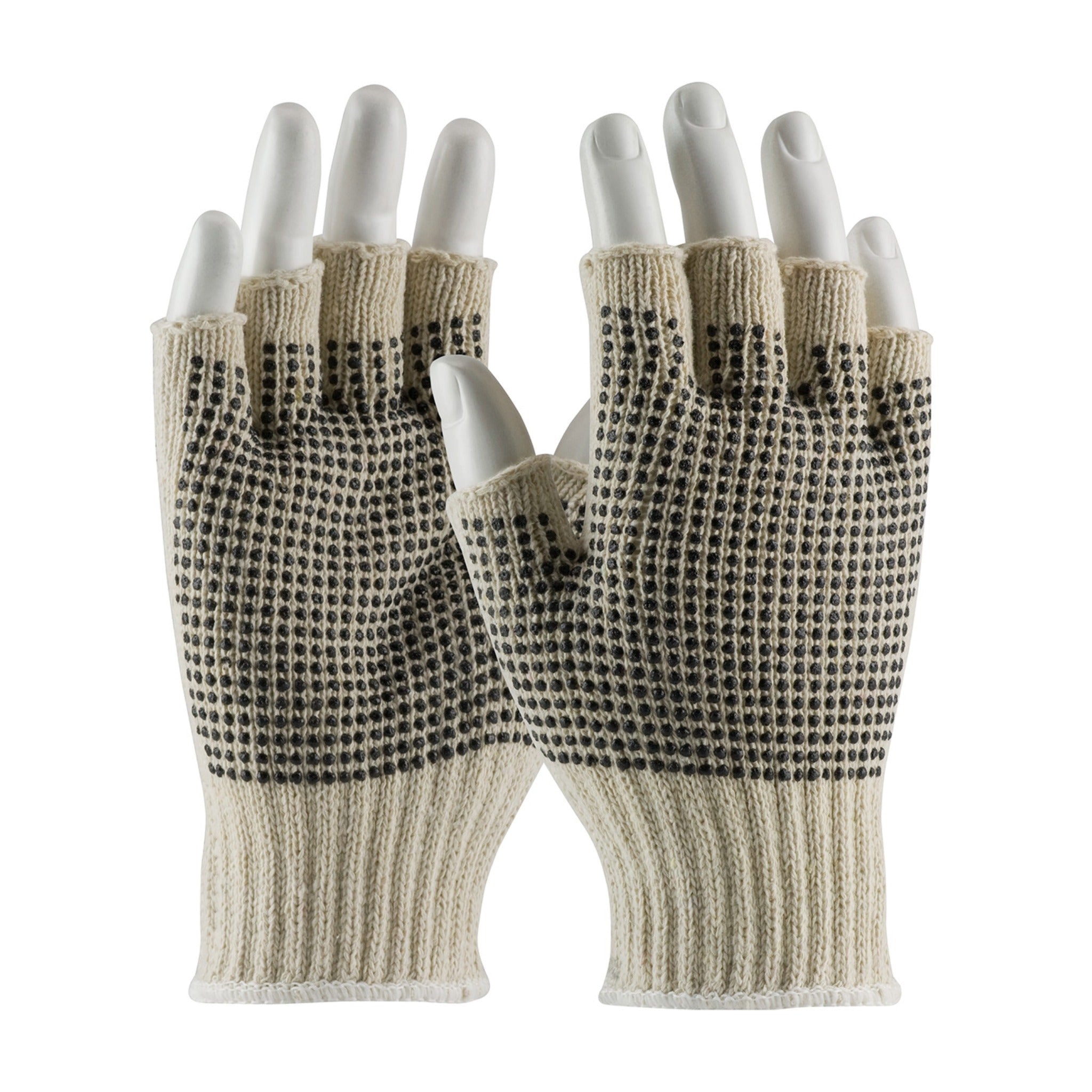 PIP 37-C119PDD Half-Finger Seamless Knit Cotton/Polyester Glove with Double-Sided PVC Dot Grip, Natural, 1 Dozen_Main_Image