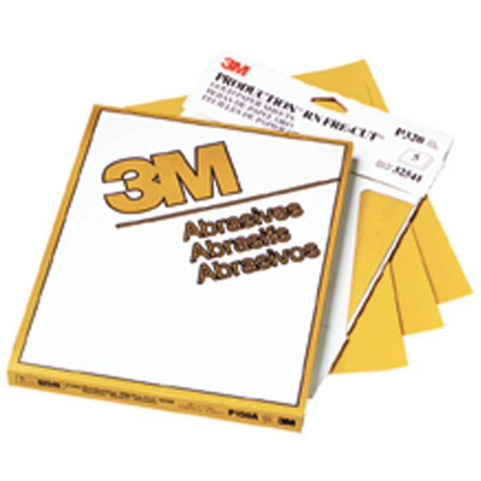 3M™ Gold Abrasive Sheet, 02538, P500 grade, 9 in x 11 in, 50 sheets per sleeve, 5 sleeves per case