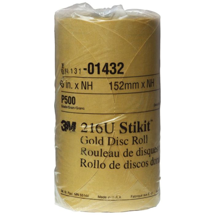 3M™ Stikit™ Gold Disc Roll, 01432, 6 in, P500, 175 discs per roll, 6 rolls per case