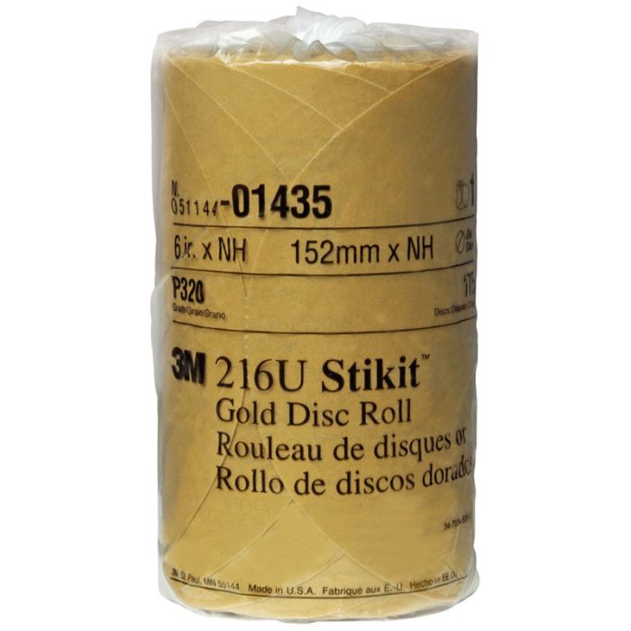 3M™ Stikit™ Gold Disc Roll, 01435, 6 in, P320, 175 discs per roll, 6 rolls per case