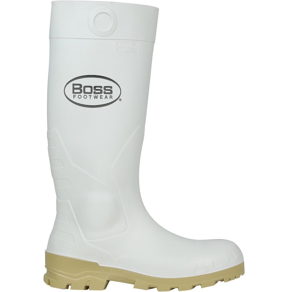 PIP Boss Footwear 380-900 16 Inch PVC Plain Toe Boot, White, 1 Pair