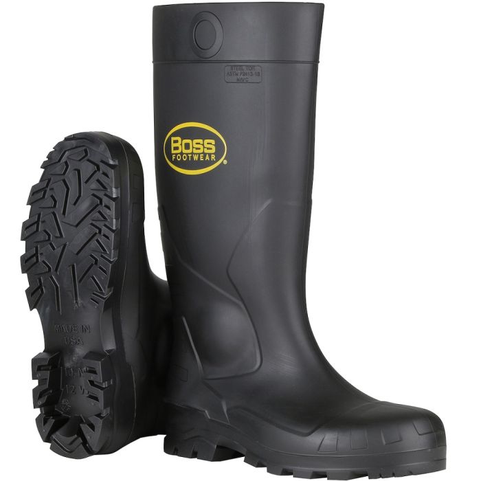 PIP Boss Footwear 382-810 16 Inch PVC Steel Toe Boot, Black, 1 Pair