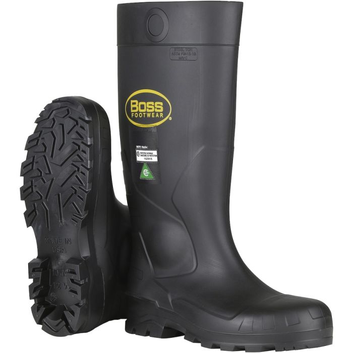 PIP Boss Footwear 383-820 PVC Full Safety Steel Toe and Midsole Boot, Black, 1 Pair