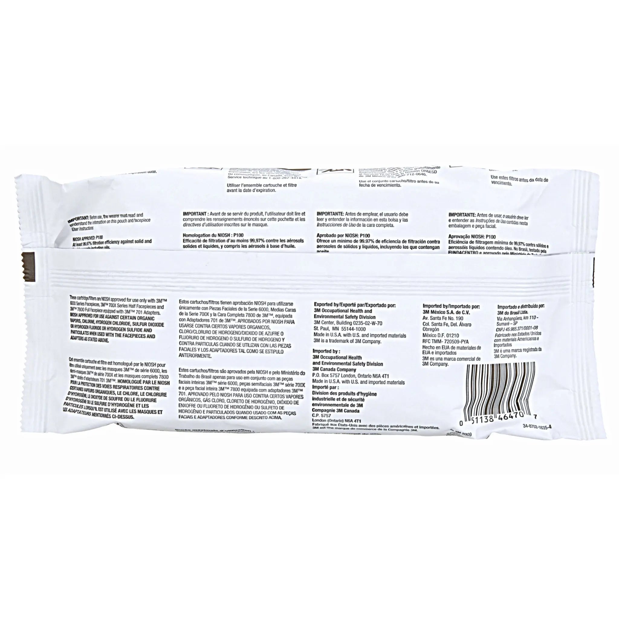 3M 60928 Organic Vapor/Acid Gas Cartridge/Filter, P100, Pack, Back Image