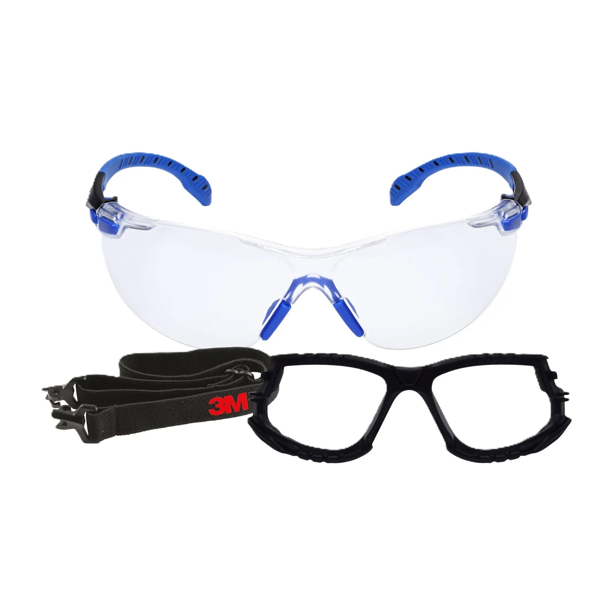 3M Solus Safety Glasses 1000-Series S1101SGAF-KT, Kit, Foam, Strap,Black/Blue, Clear Scotchgard Anti-fog lens, 20 EA/Case 
