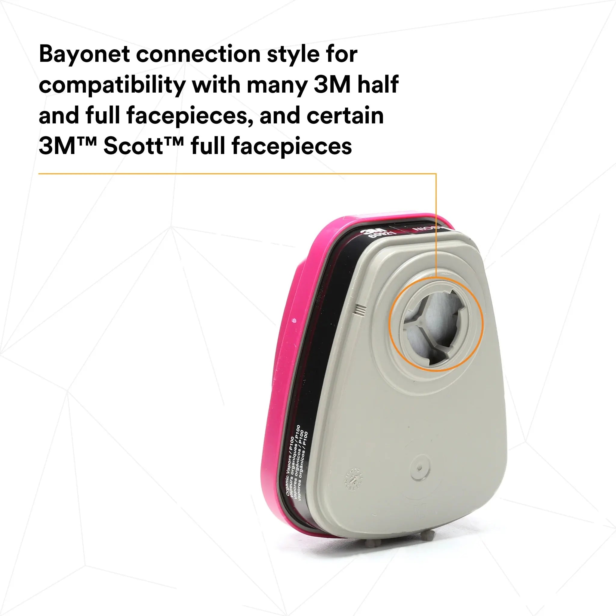 3M 60921 P100 Organic Vapor Cartridge/Filter, Magenta/Black, Bayonet connection style