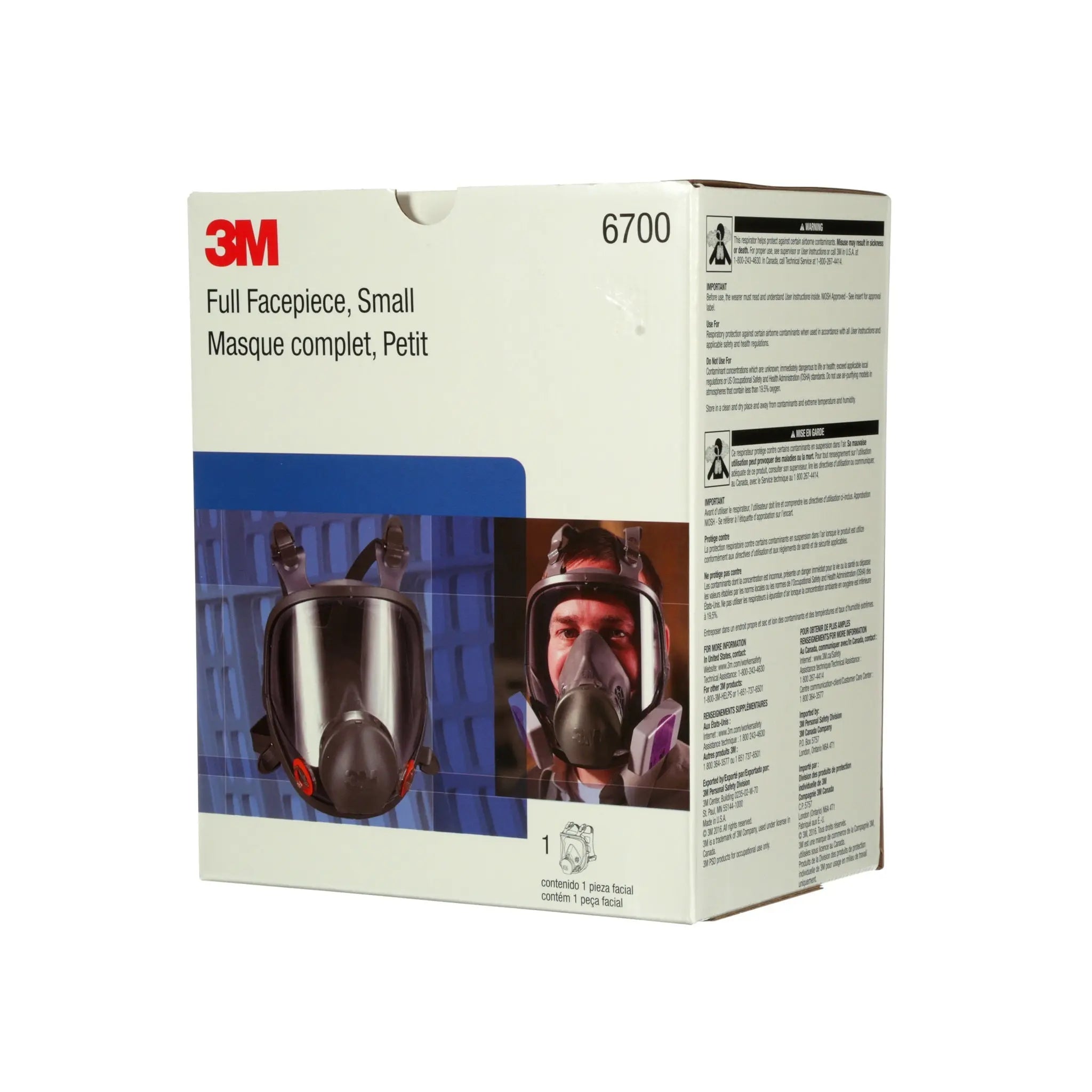 3M 6000 Series Full Face Respirator, Gray, Box-Side