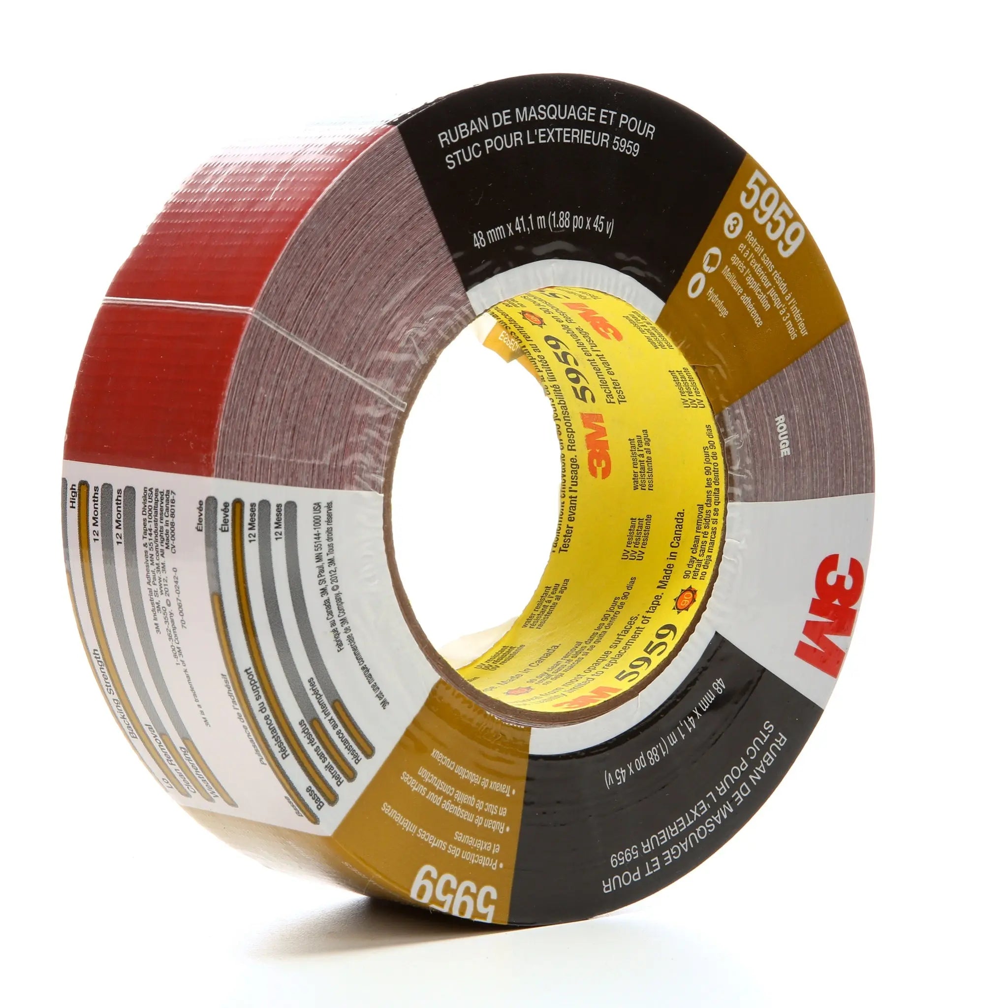3M Outdoor Masking and Stucco Tape 5959 Red 48 mm x 41.1 m 12.0 mil, 1 Roll