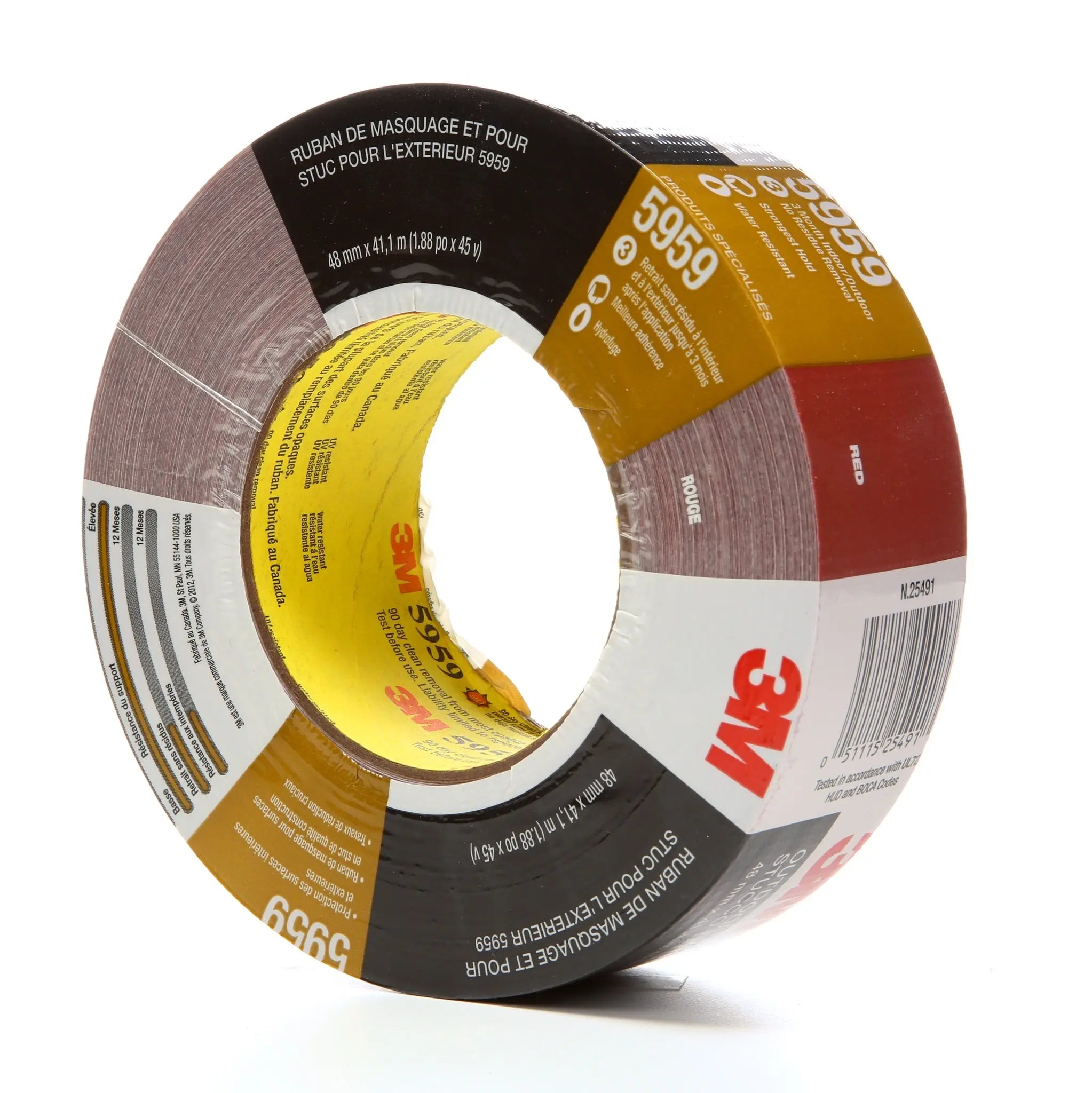 3M Outdoor Masking and Stucco Tape 5959 Red 48 mm x 41.1 m 12.0 mil, 1 Roll