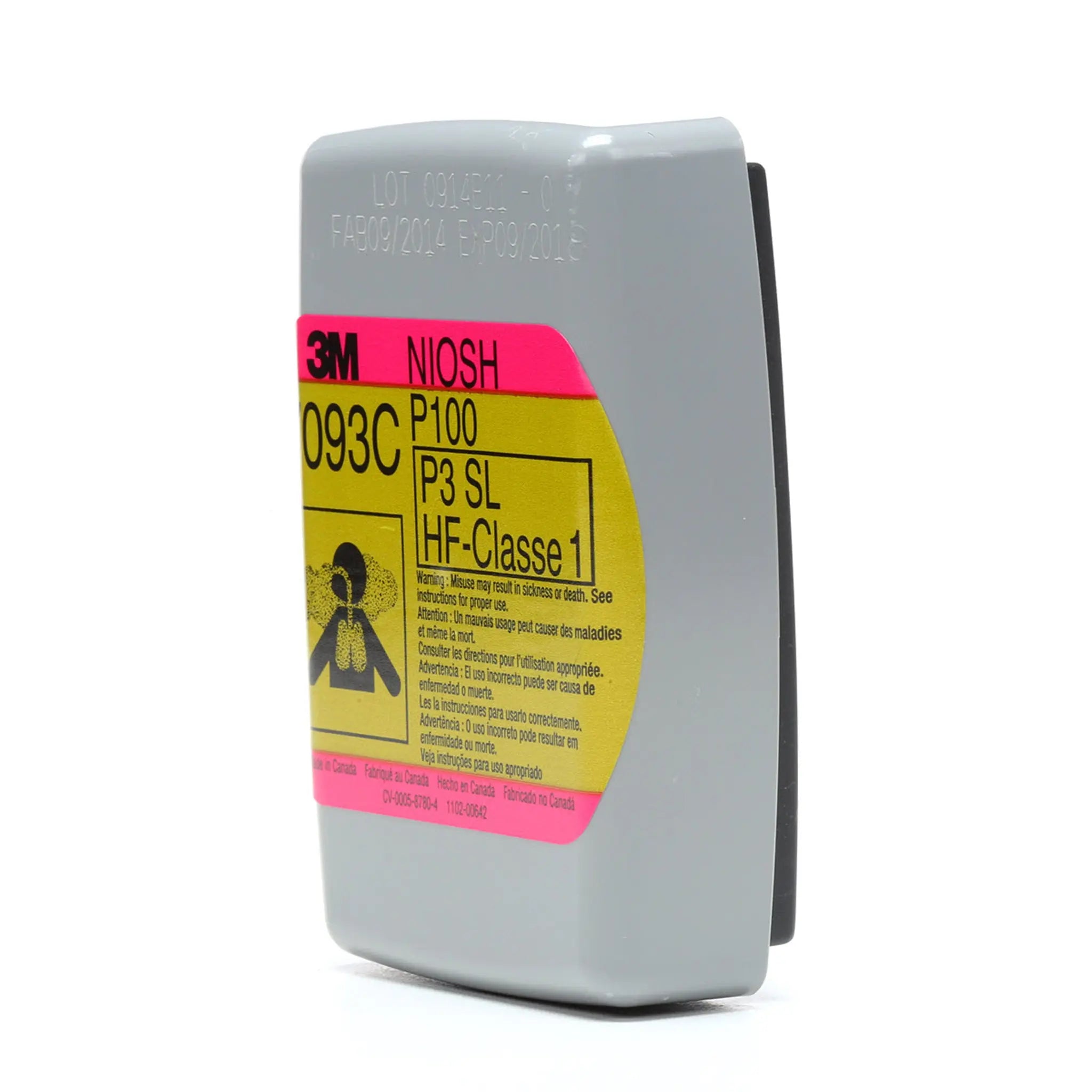 3M Hydrogen Fluoride Cartridge/Filter 7093C, P100, with Nuisance Level Organic Vapor and Acid Gas Relief, Left