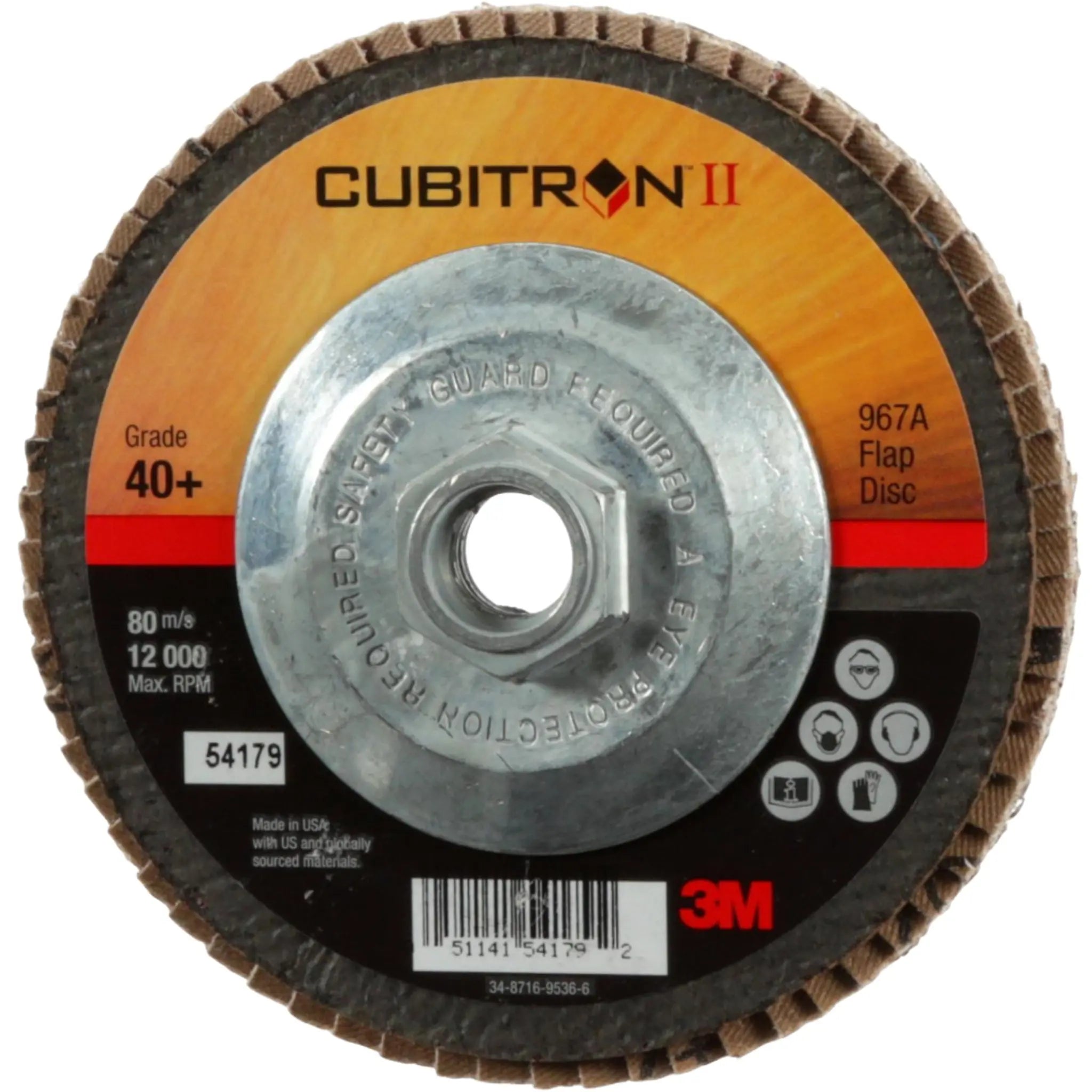 3M Cubitron II Flap Disc 967A 40+ T27 5 in x 5/8-11 left side view