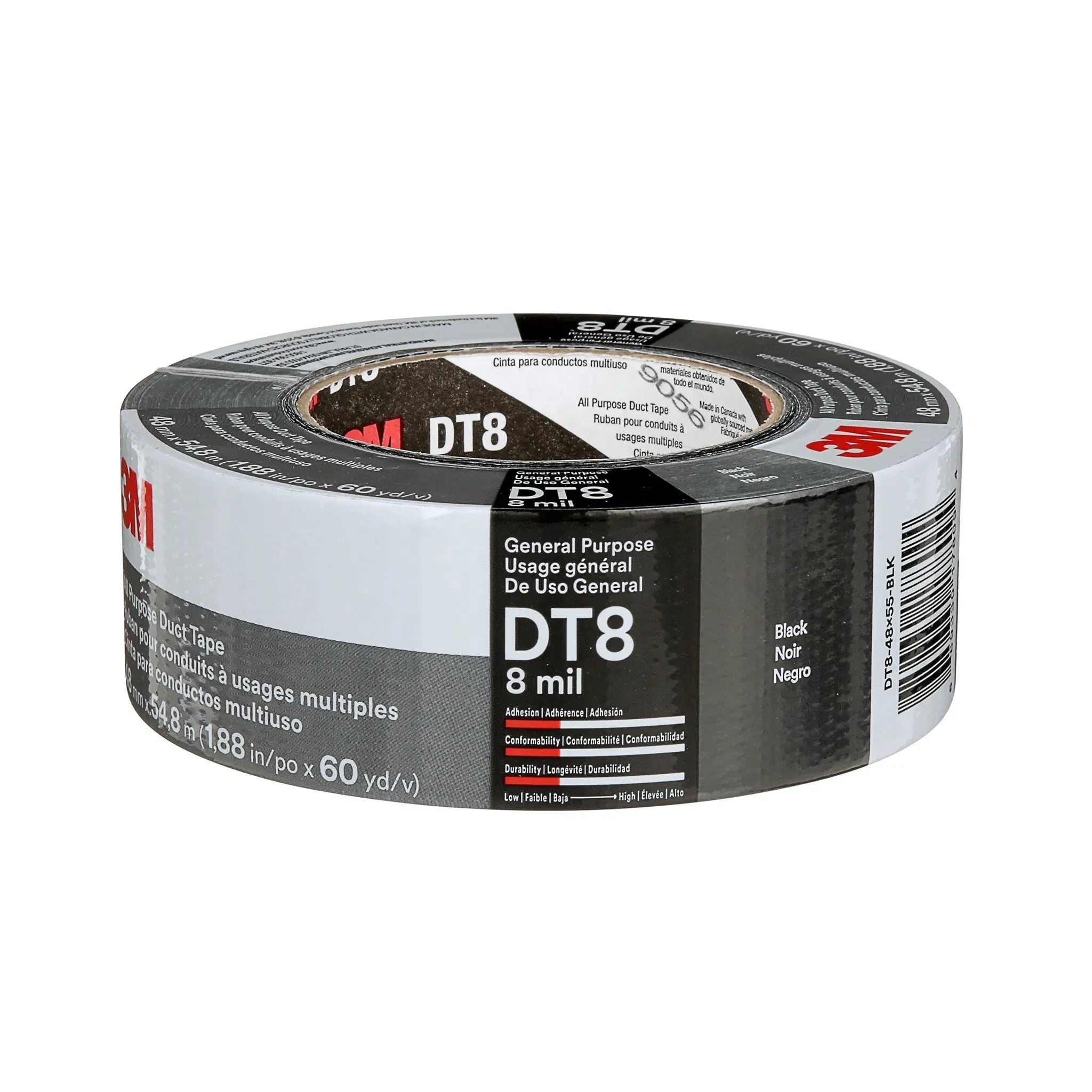 3M All Purpose Duct Tape DT8 Black 48 mm x 54.8 m 8 mil, 1 Roll 