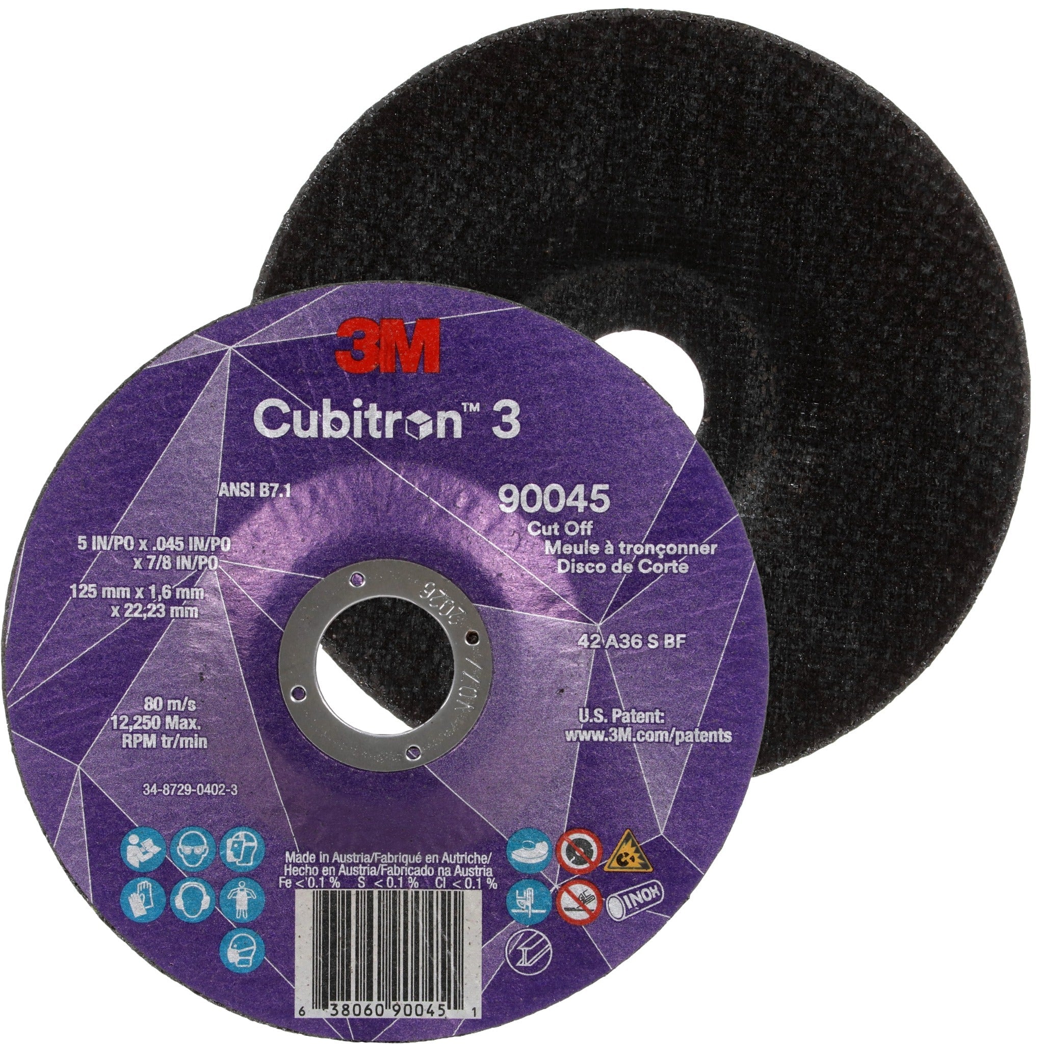 3M Cubitron 3 7100304010/90045 Cut-Off Wheel, 36+, T27, 5 in x 0.045 in x 7/8 in, 1 Each 
