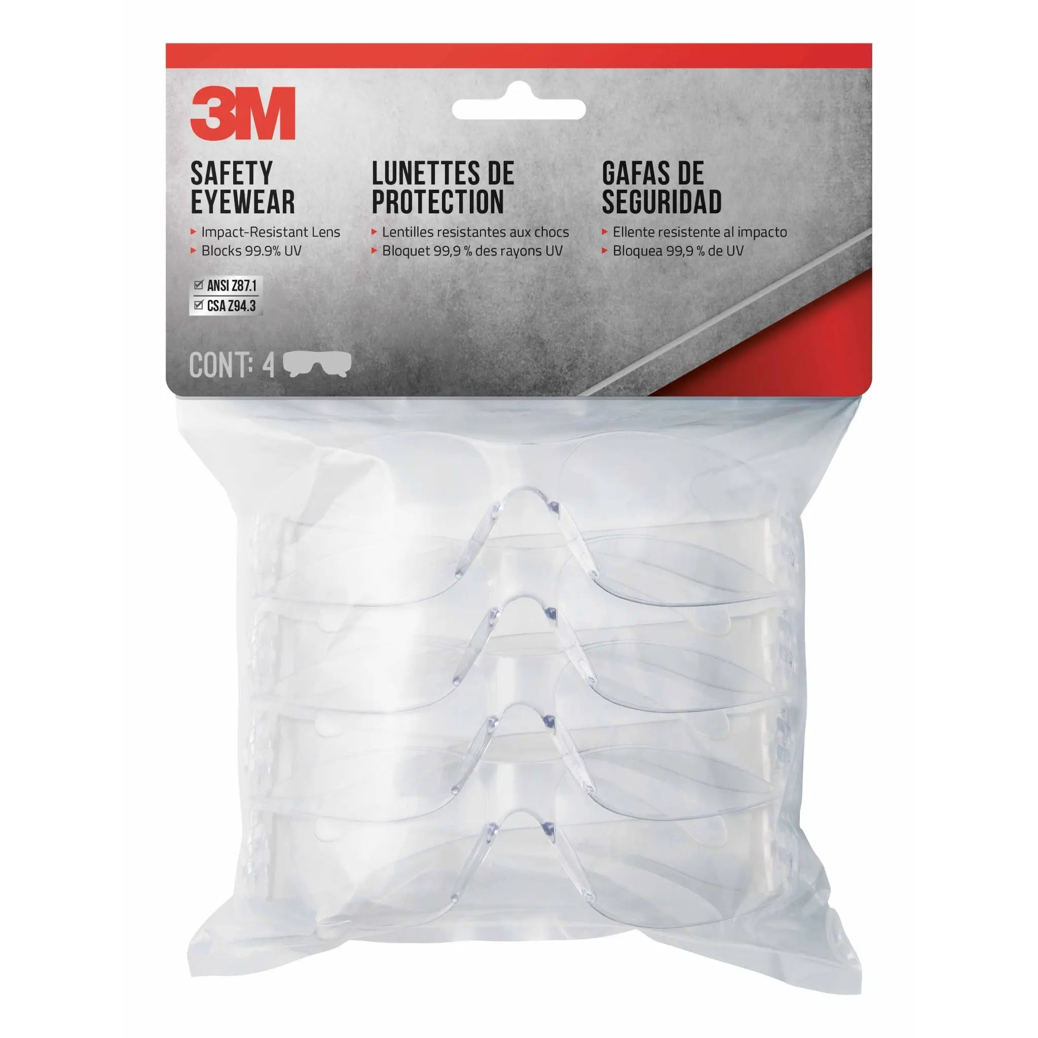 3M Safety Eyewear 90953H4-DC Clear Clear Lens Anti-Scratch, 1 Each 