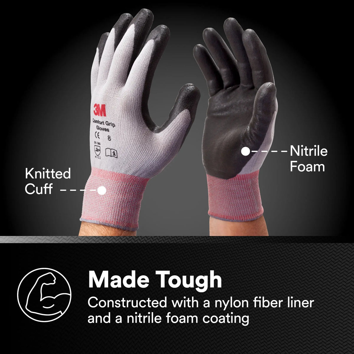 3M CG-GU Comfort Grip Glove, Gray, 1 Pair, made tough