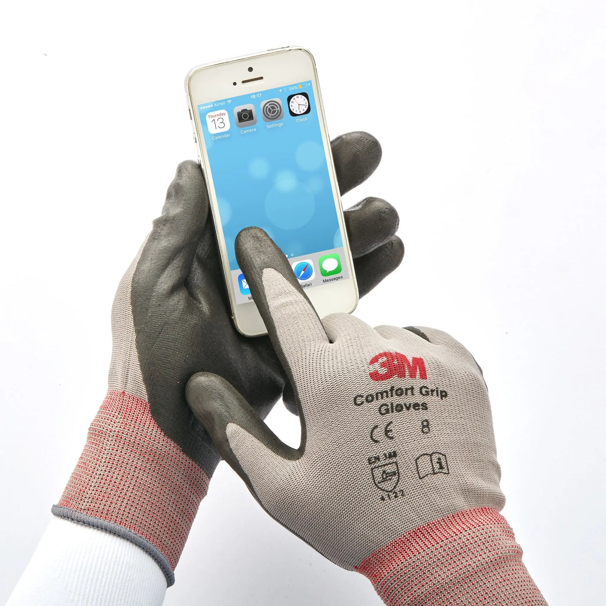 3M CG-GU Comfort Grip Glove, Gray, 1 Pair, touchscreen capable
