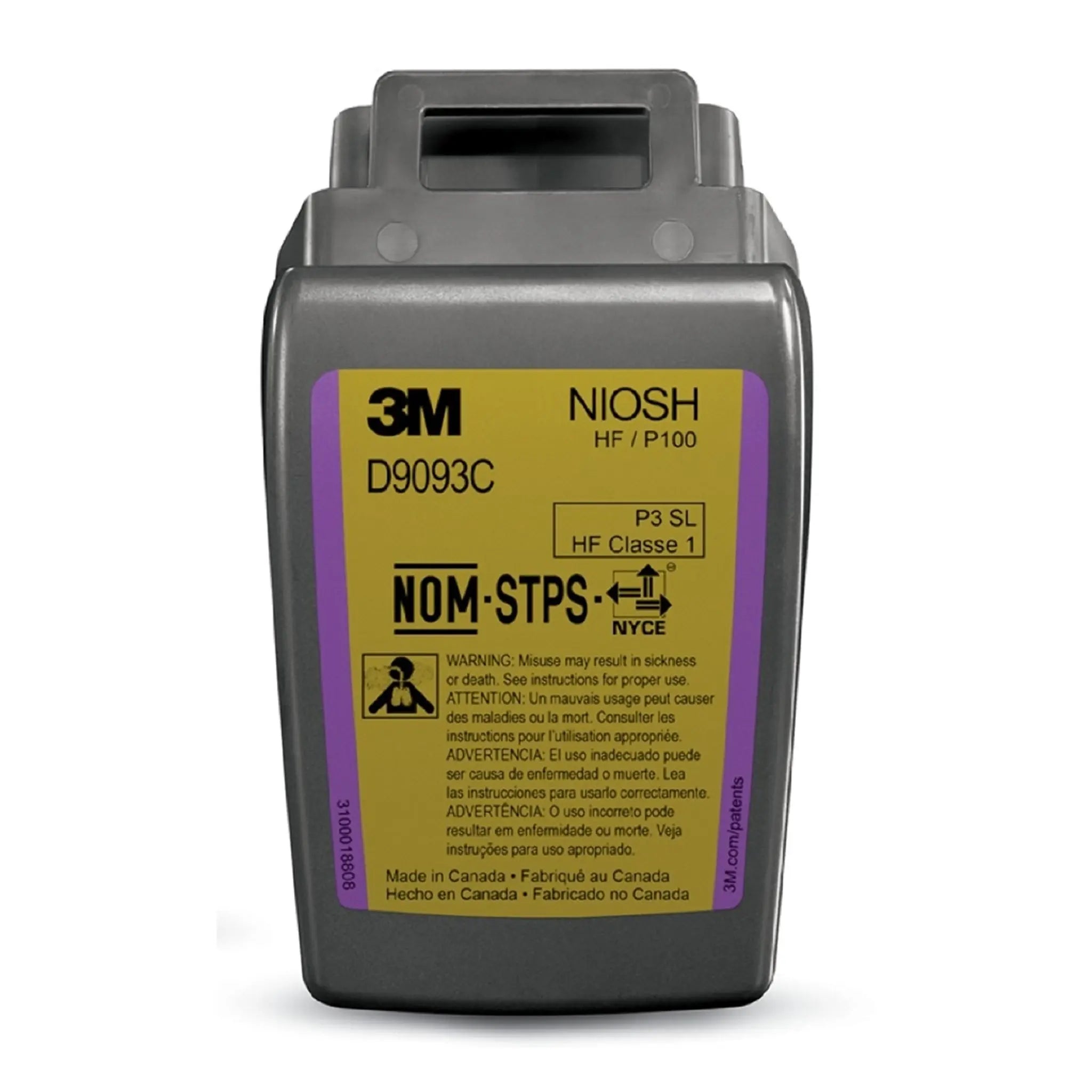 3M D9093C Secure Click Hard Case P100 Particulate Filter, Hydrogen Fluoride & Nuisance Level OV/AG Relief, Case Of 60 