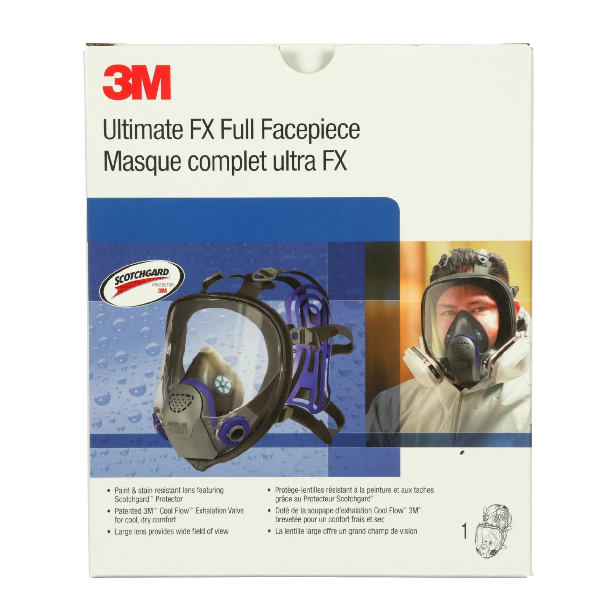 3M FF-400 Series Ultimate FX Full Facepiece Reusable Respirator, Black, 1 Each, Box-Center