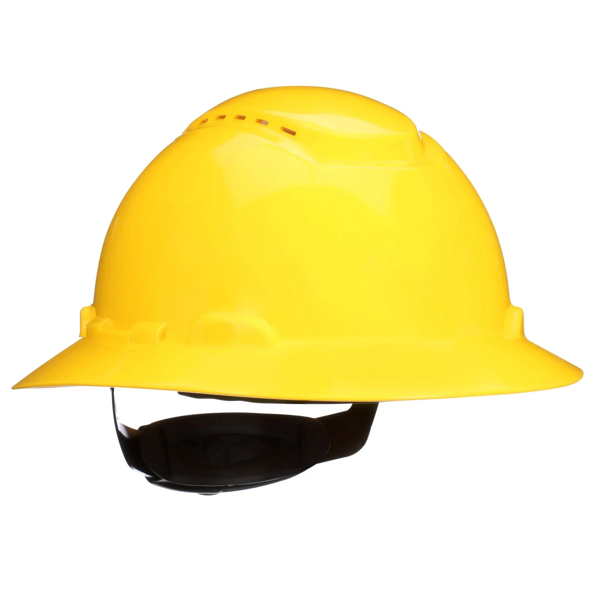 3M SecureFit Full Brim Hard Hat H-802SFV-UV, Yellow, Vented, 4-Pt Pressure Diffusion Ratchet Suspension, with UVicator, 20 ea/CS 