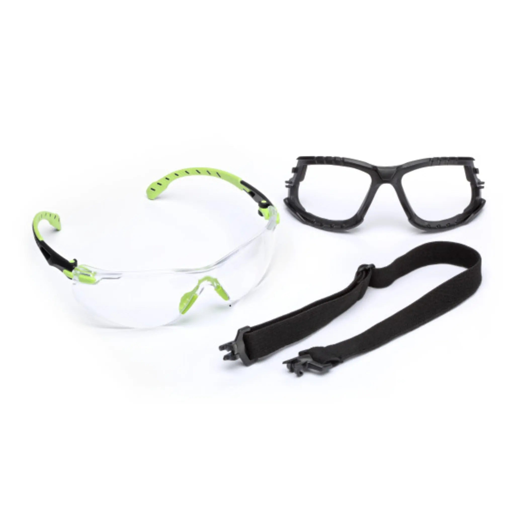 3M Solus 1000-Series Safety Glasses S1201SGAF-KT Kit Foam Strap Green-Black Clear Scotchgard Anti-Fog Lens (Case of 20) 