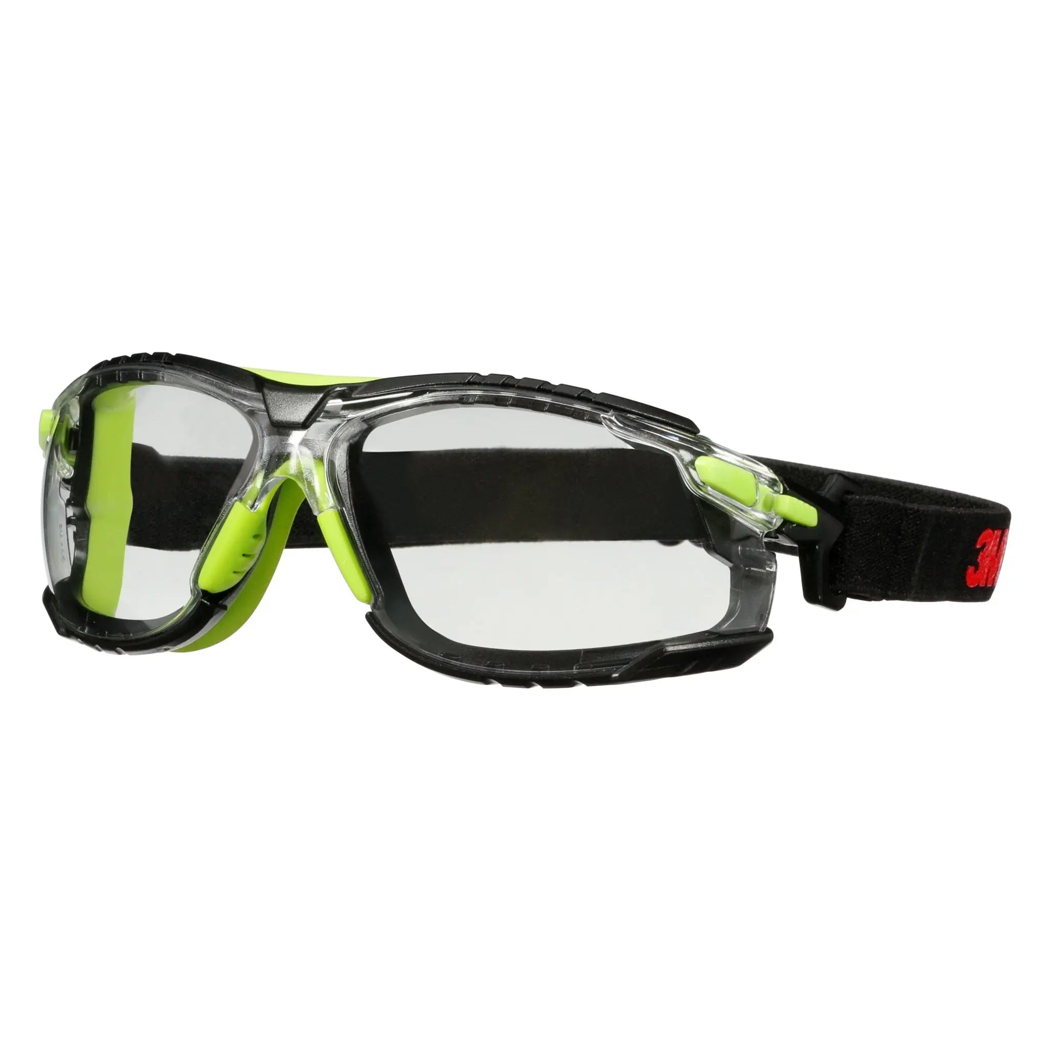 3M Solus 1000 Series S1201SGAF-TSKT, Grn/Blk, Scotchgard Anti-Fog Coating, Clear AF-AS lens, TPE/Strap only, 20 ea/Case 