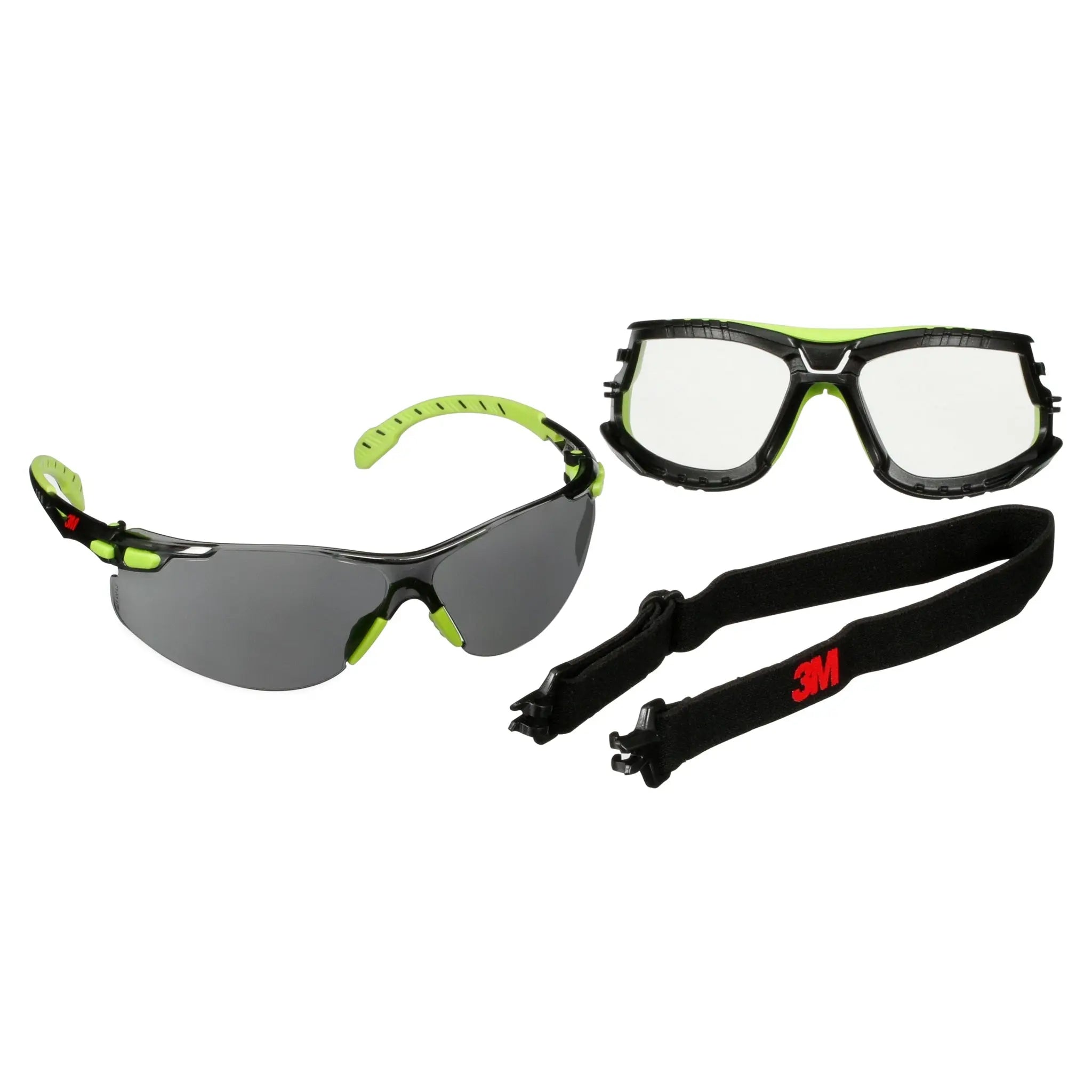 3M Solus 1000 Series S1202SGAF-TKT, Grn/Blk, Scotchgard Anti-Fog Coating, Gray AF-AS lens, TPE/Strap, 20 ea/Case 