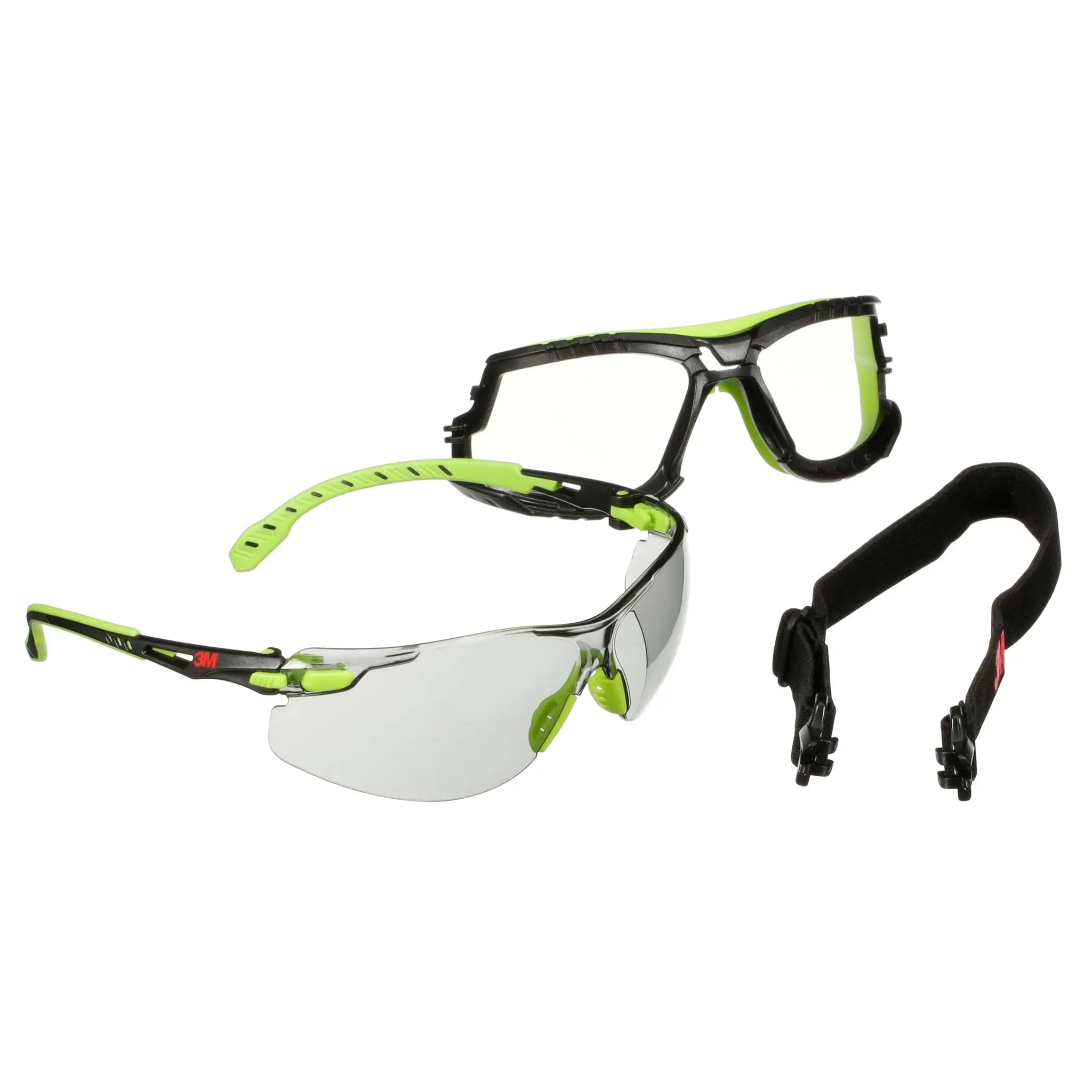 3M Solus 1000 Series S1207SGAF-TKT, Grn/Blk, Scotchgard Anti-Fog Coating, IO Gray AF-AS lens, TPE/Strap, 20 ea/Case 