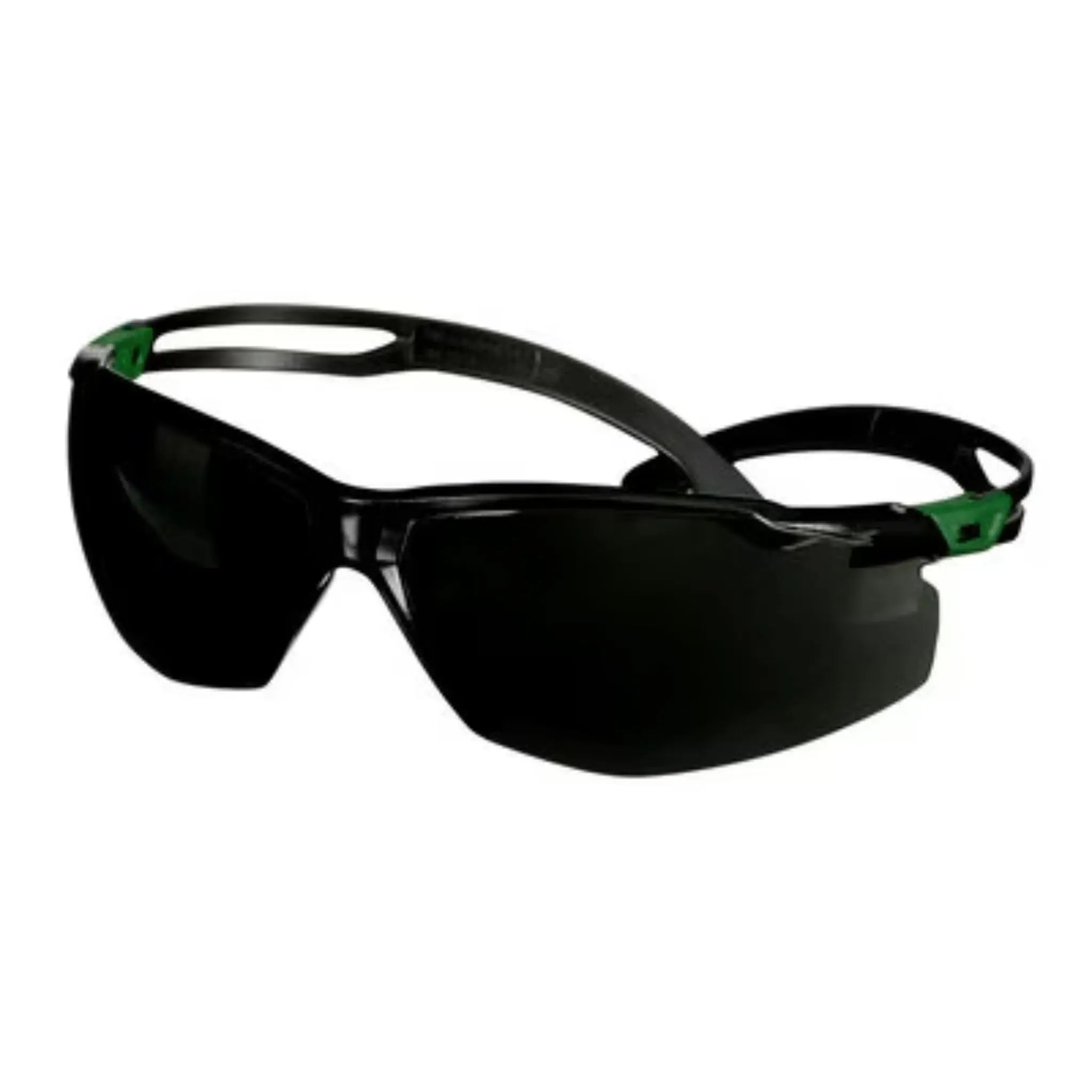 3M SecureFit 500 Series SF550AF-GRN, Black/Green, IR 5.0 Gray AF-AS Lens, 20 ea/Case, Top Left Side View