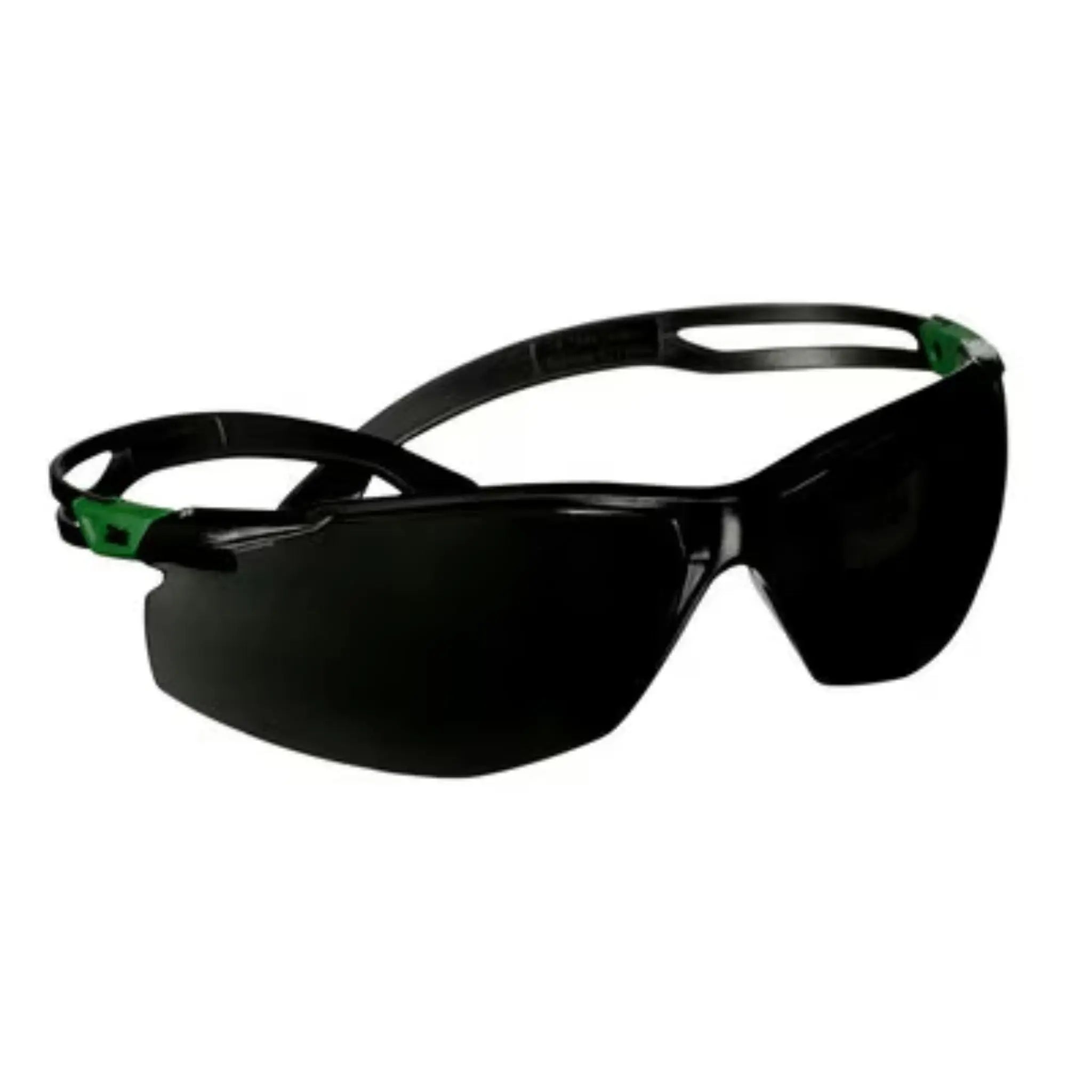 3M SecureFit 500 Series SF550AF-GRN, Black/Green, IR 5.0 Gray AF-AS Lens, 20 ea/Case, Top Right Side View